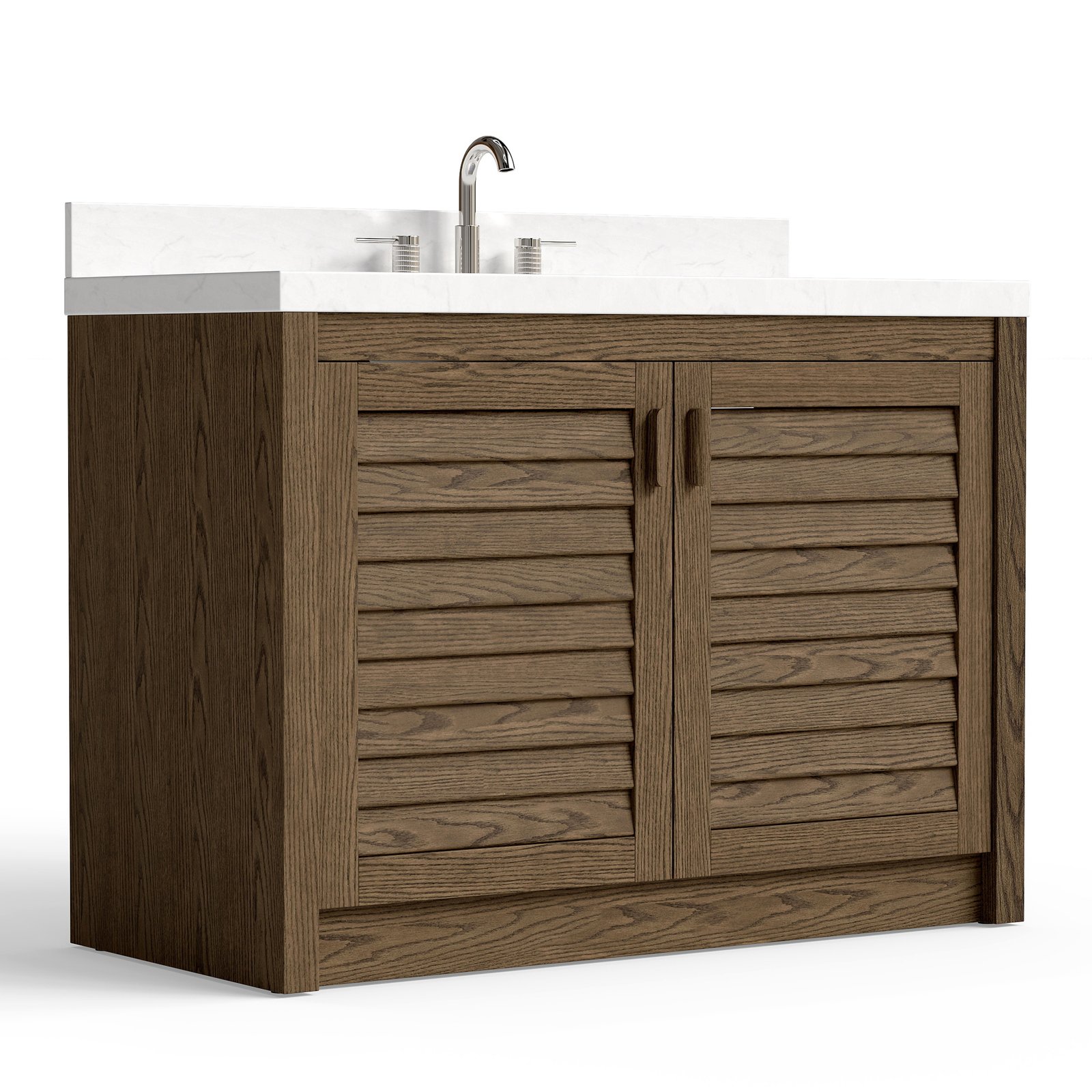 48" Solid Wood Bathroom Vanity with Quartz Countertop & Pull-Out Storage Drawer in Natural Oak - Image 2