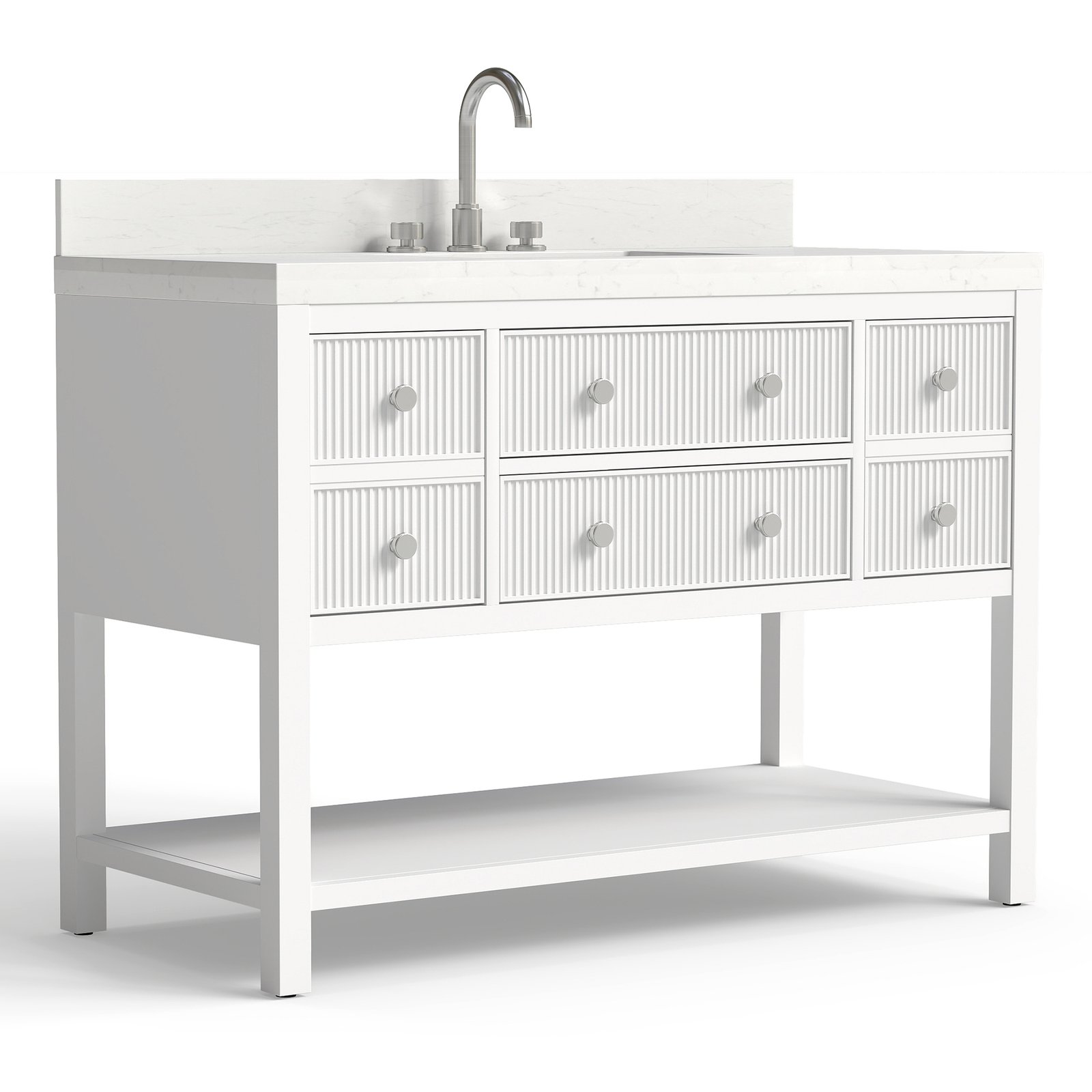 48 Inch Solid Wood Single Sink Bathroom Vanity with Quartz Countertop and Soft-Close Drawers