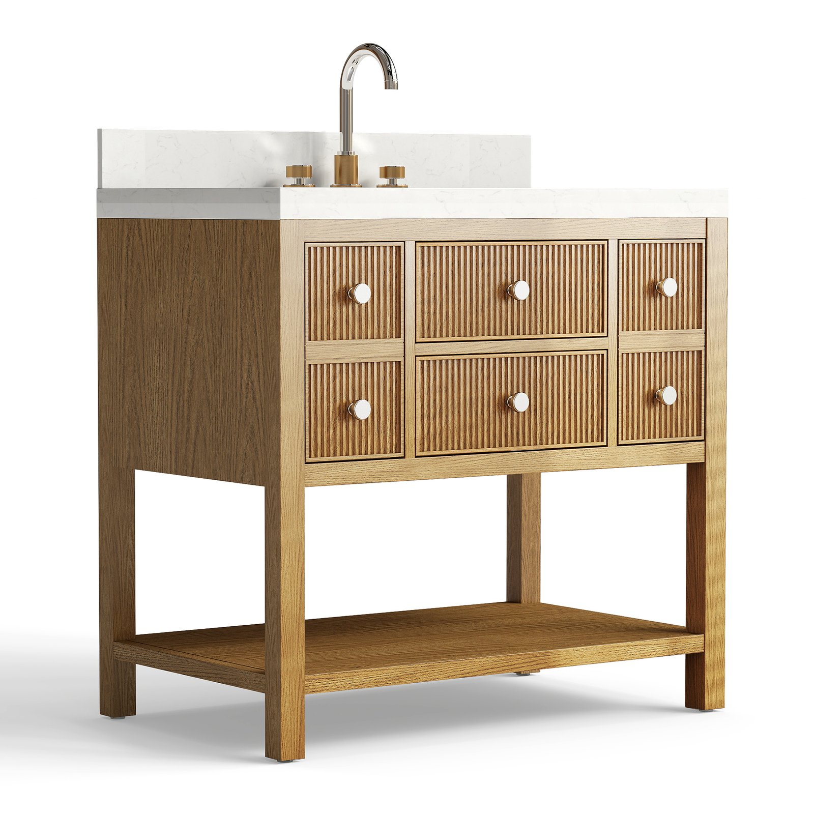 36 Inch Solid Wood Single Sink Bathroom Vanity with Quartz Countertop and Soft-Close Drawers - Image 3
