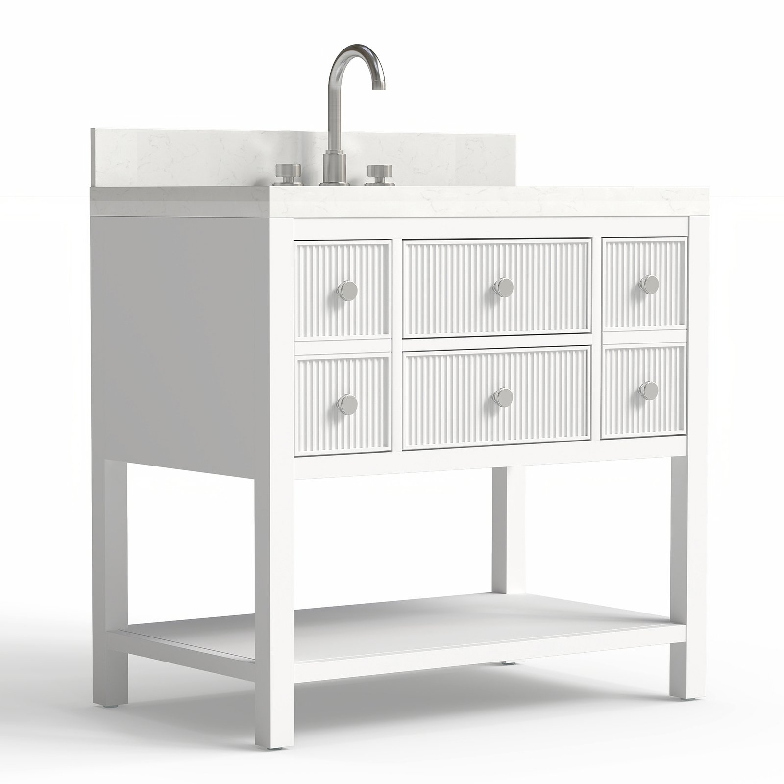 36 Inch Solid Wood Single Sink Bathroom Vanity with Quartz Countertop and Soft-Close Drawers in White - Image 3