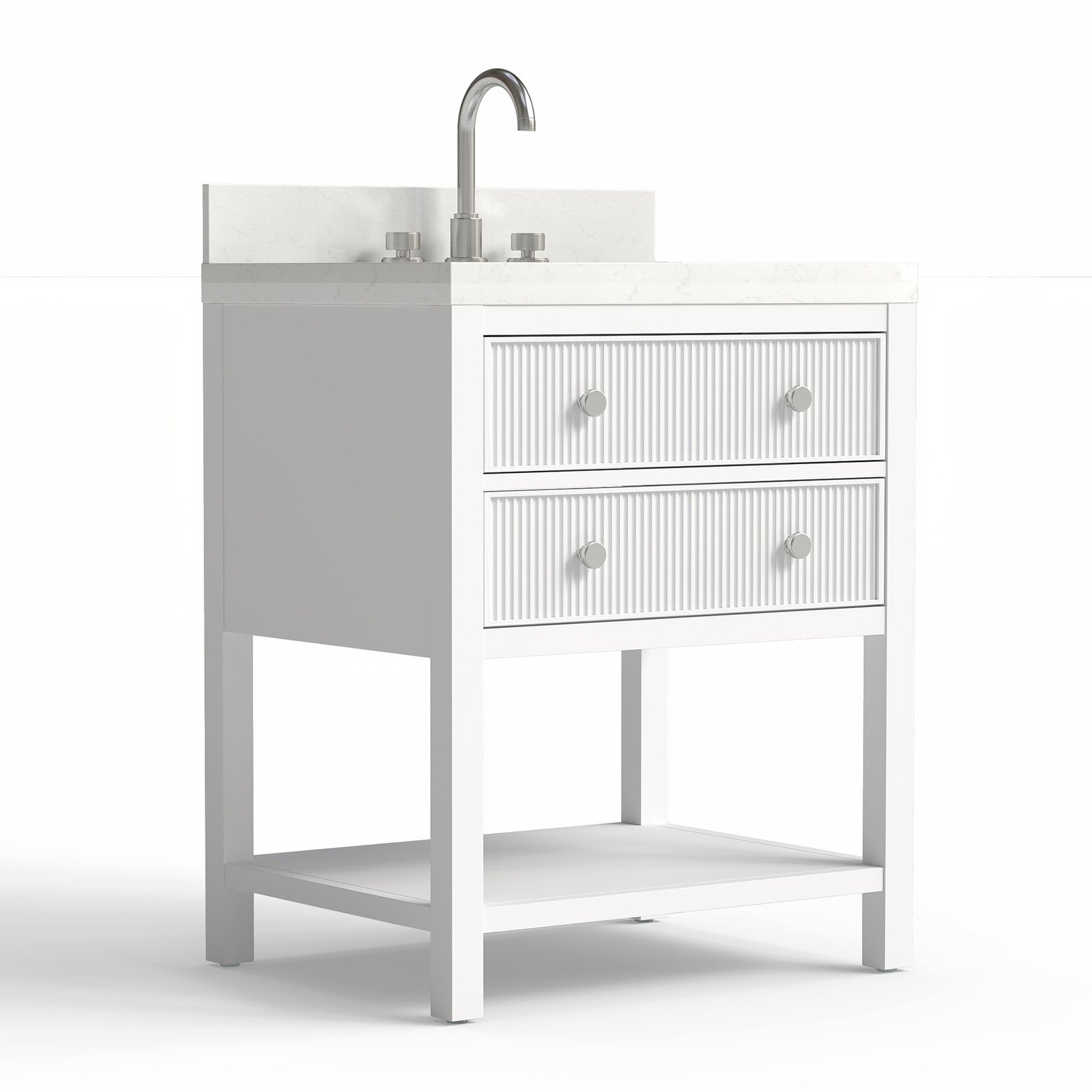 28 Inch Solid Wood Single Sink Bathroom Vanity with Quartz Countertop and Soft-Close Drawers in White - Image 2