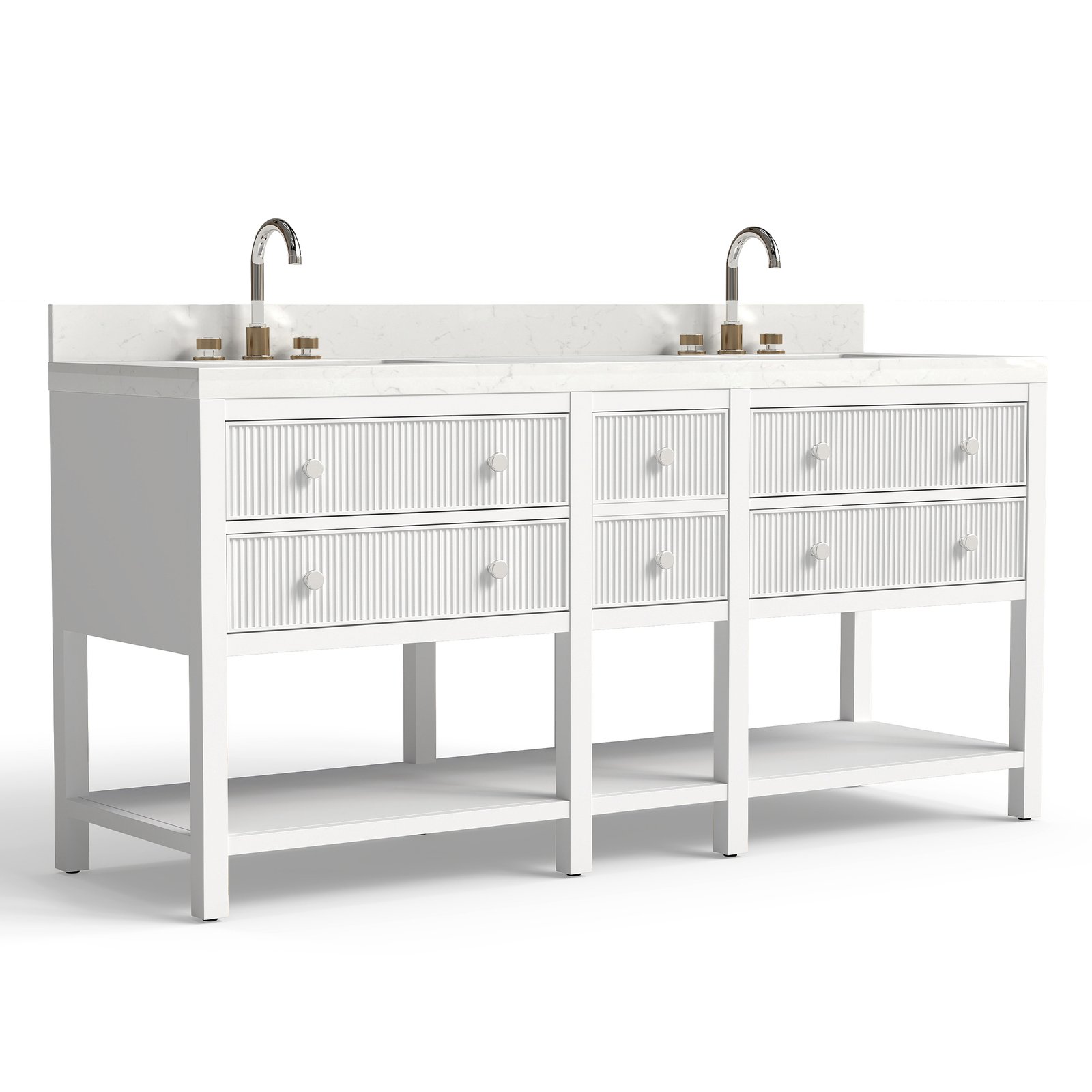 72"Solid Wood Bathroom Vanity with Quartz Countertop & Undermount Ceramic Sink, Soft-Close Drawers - Image 2
