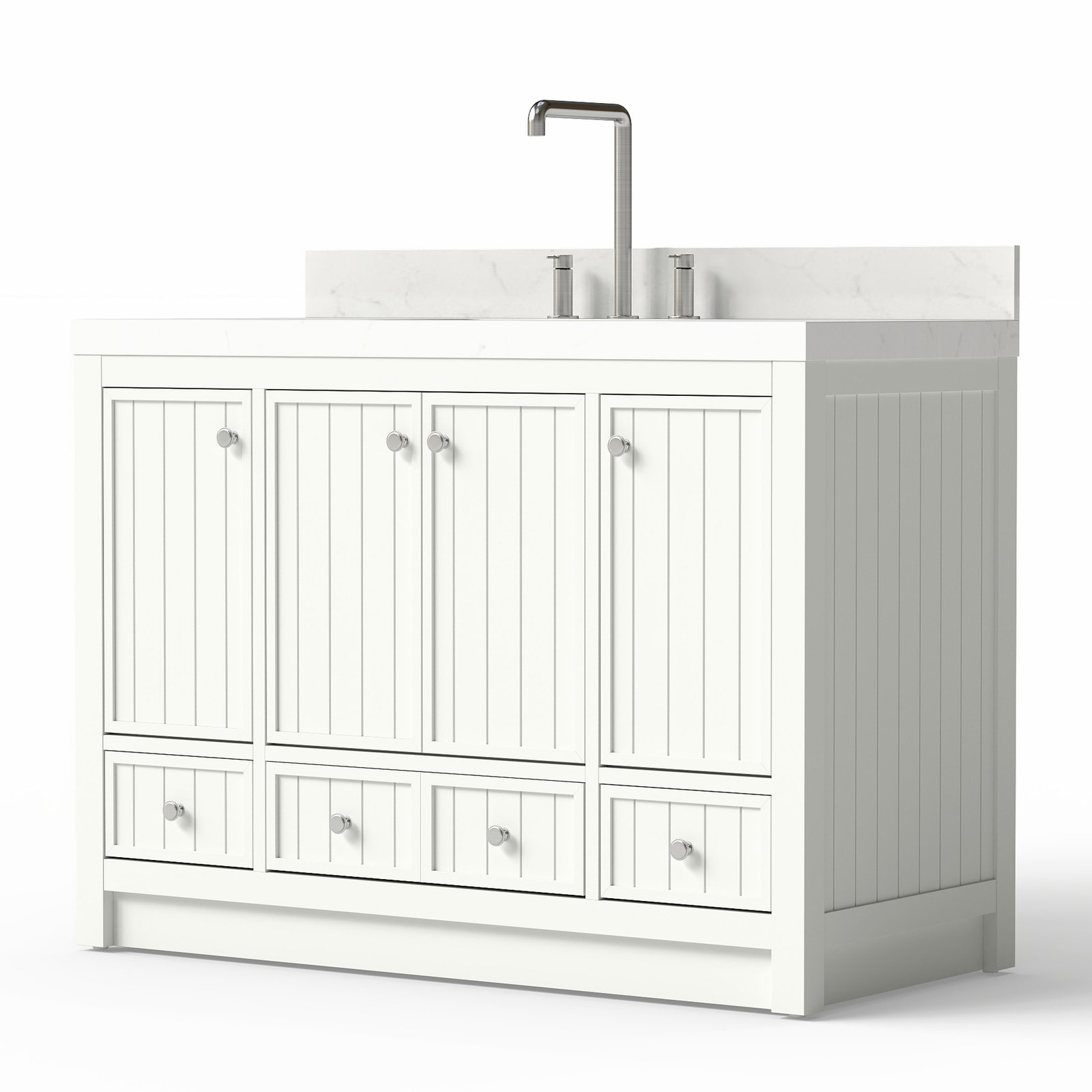 48 Inch Modern Bathroom Vanity with Carrara Quartz Countertop, Soft-Close Drawers, MDF Wood Veneer Cabinet, Single Sink Vanity - Image 2