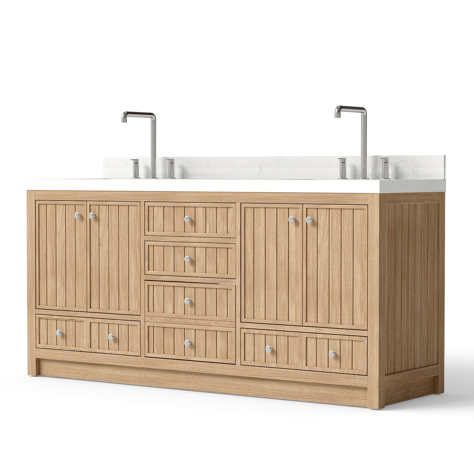 72 Inch Modern Double Sink Bathroom Vanity with Double Quartz Countertop, Soft-Close Drawers & Doors, Freestanding Bath Cabinet