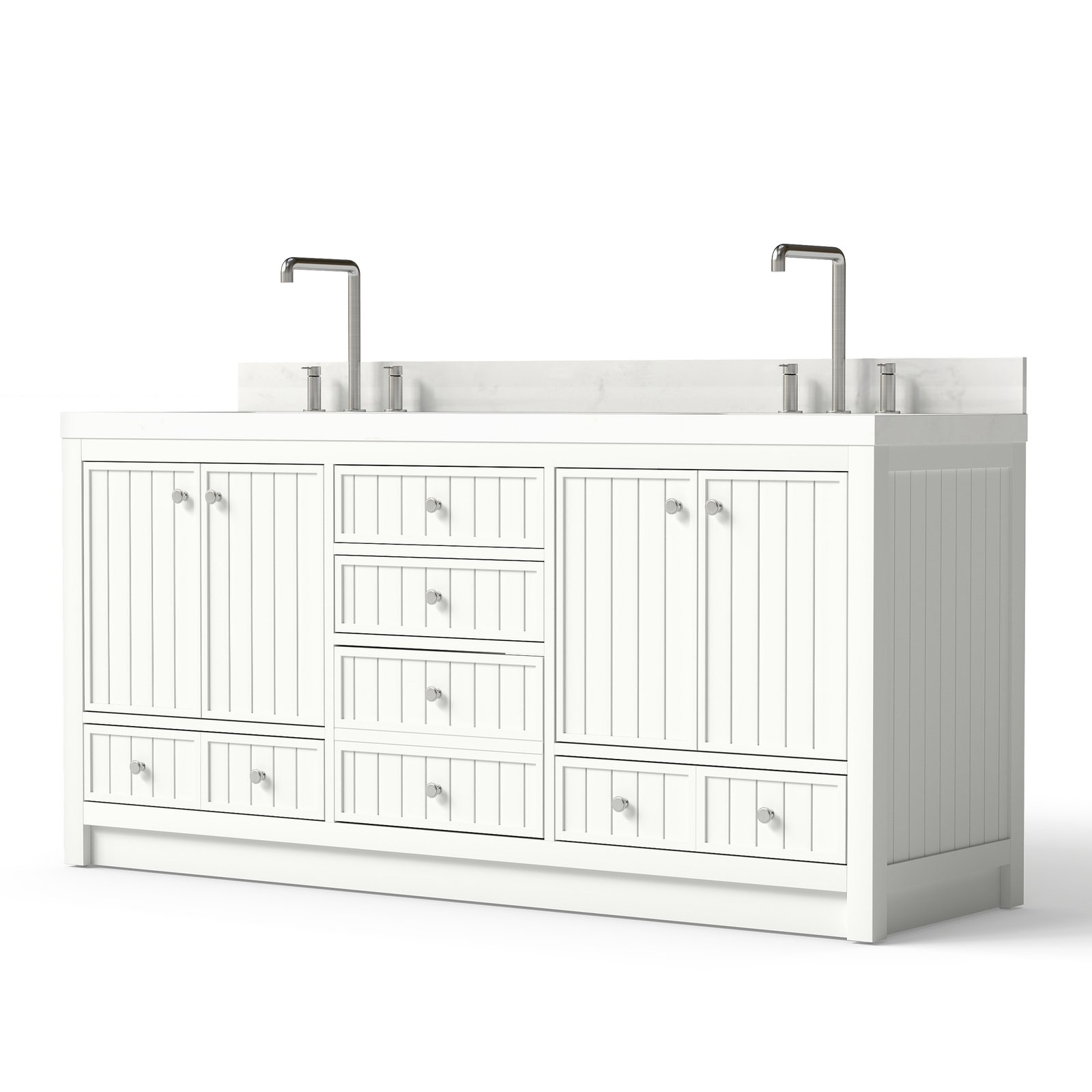 72 Inch Modern Double Sink Bathroom Vanity with Double Quartz Countertop, Soft-Close Drawers & Doors, Freestanding Bath Cabinet - Image 2