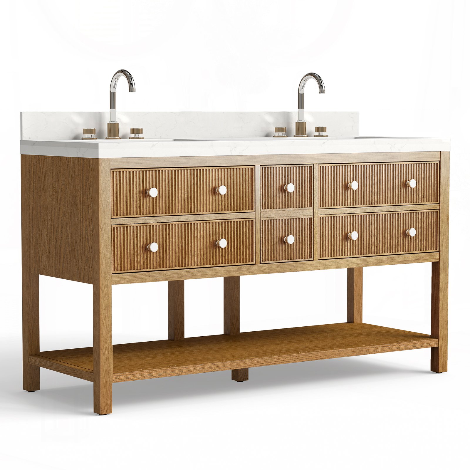 60 Inch Solid Wood Double Sink Bathroom Vanity with Quartz Countertop - Image 2