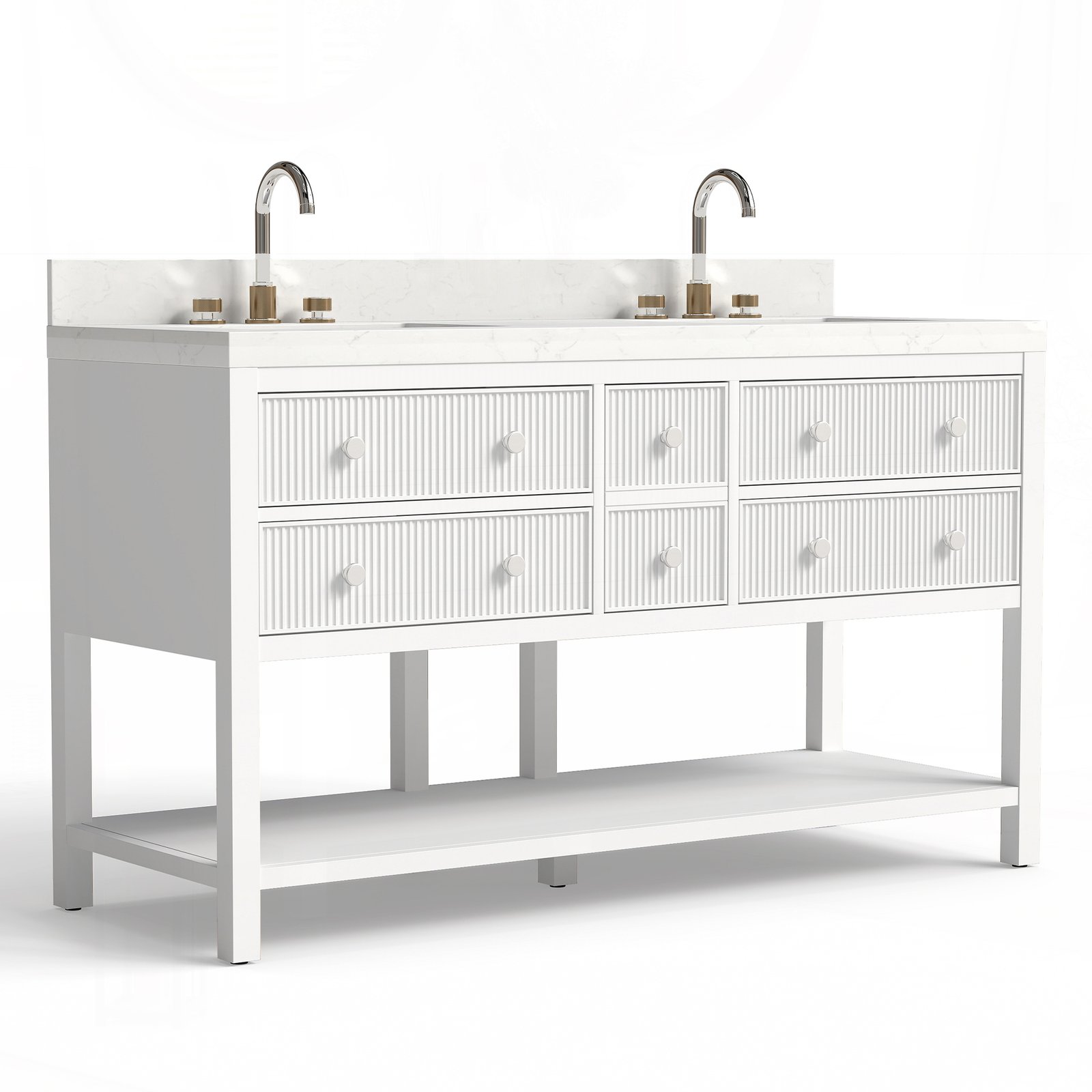 60 Inch Solid Wood Double Sink Bathroom Vanity with Quartz Countertop - Image 2