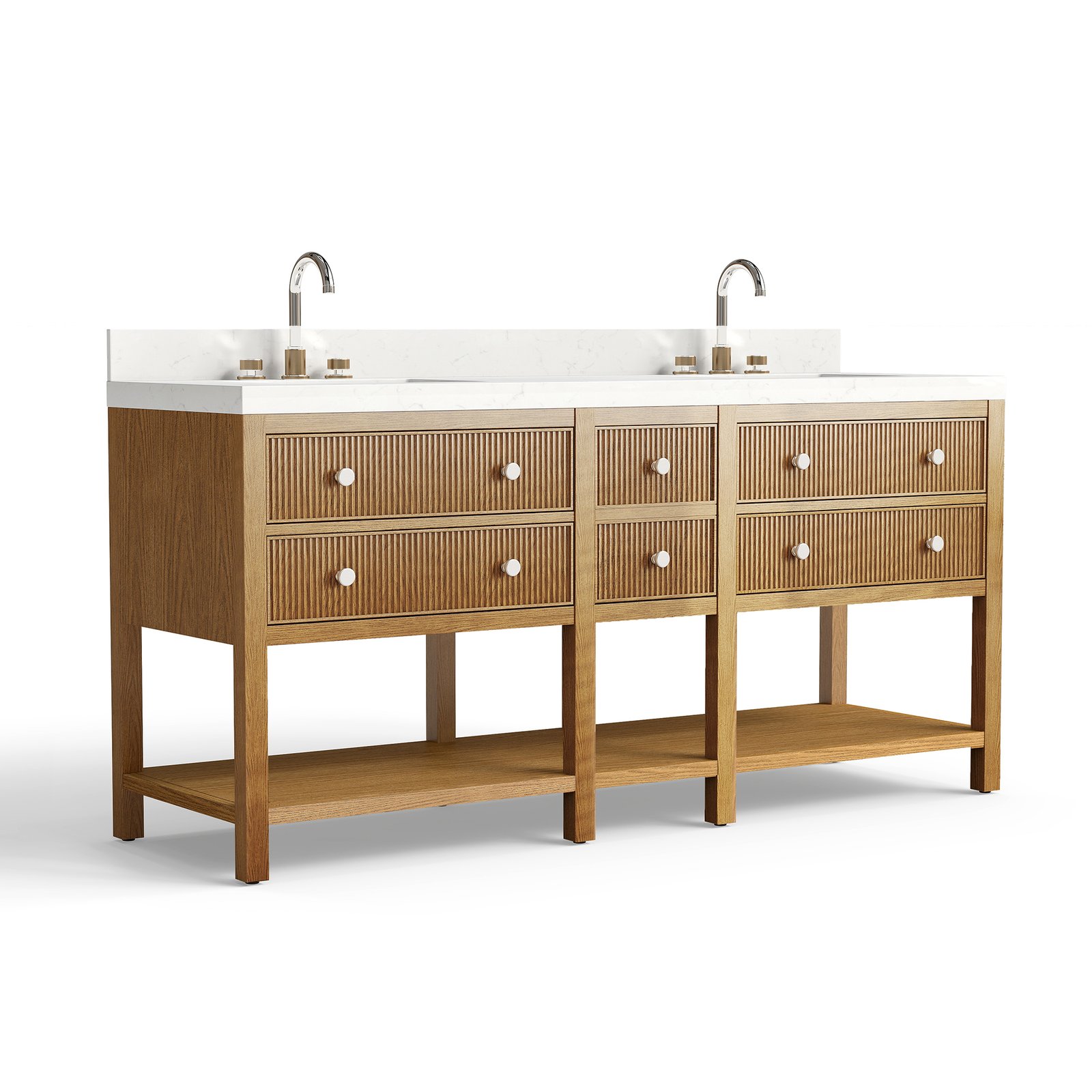 72"Solid Wood Bathroom Vanity with Quartz Countertop & Undermount Ceramic Sink, Soft-Close Drawers - Image 2