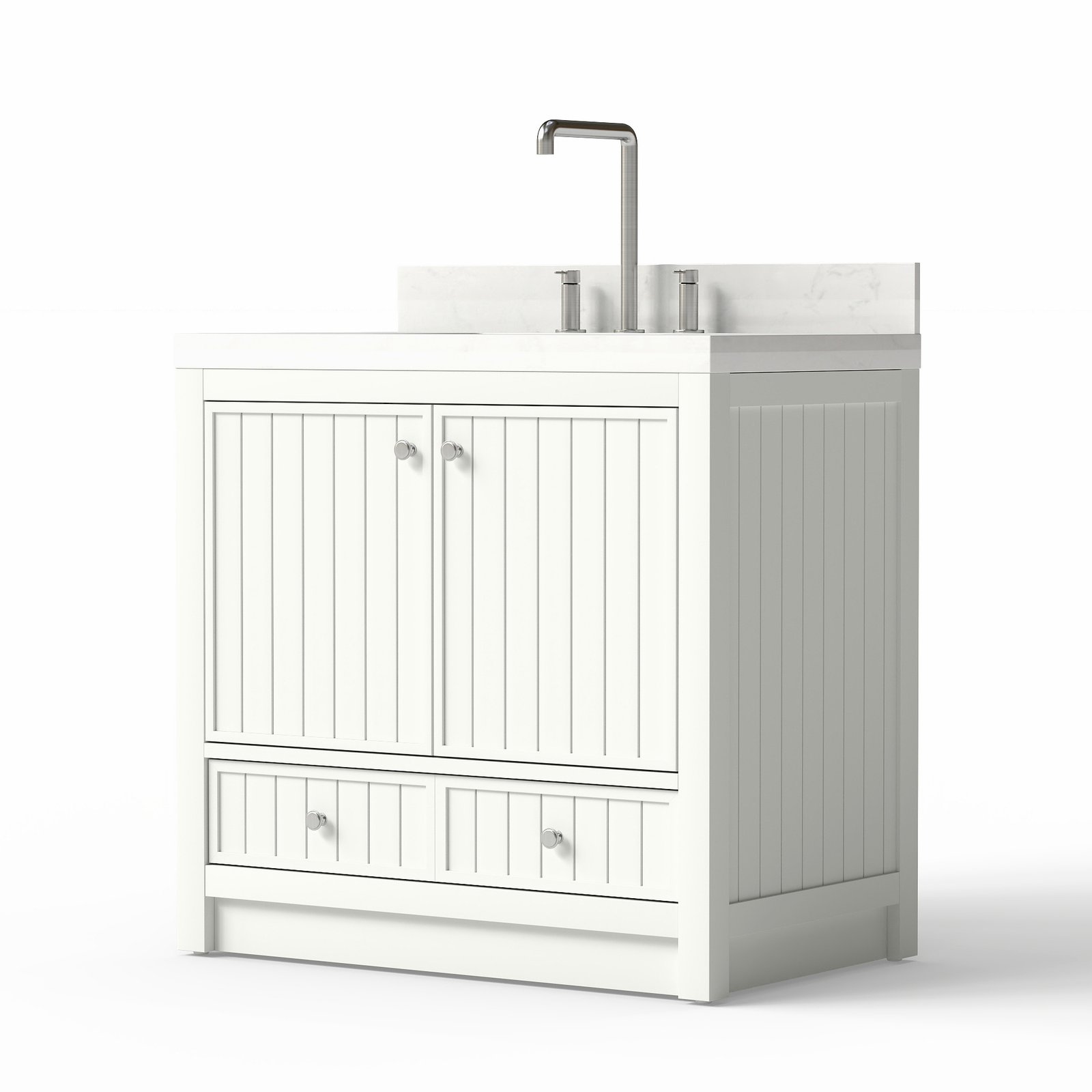 30-Inch Modern Bathroom Vanity with Carrara Quartz Top, MDF Wood Veneer Cabinet, Soft-Close Door & Drawer, Nordic Style Single Sink Vanity - Image 2