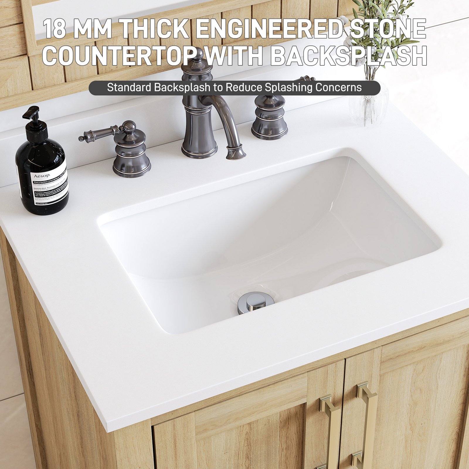 24 Inch Modern Bathroom Vanity with Quartz Countertop, Soft-Close Door & Drawer, Space-Saving Single Sink Vanity - Image 4
