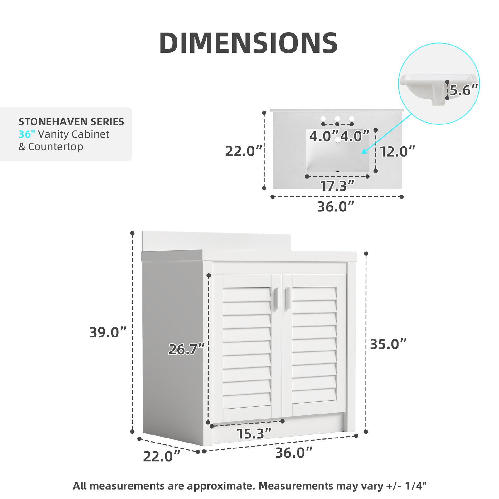 36" Solid Wood Bathroom Vanity with Quartz Countertop & Pull-Out Storage Drawer in Black - Image 2