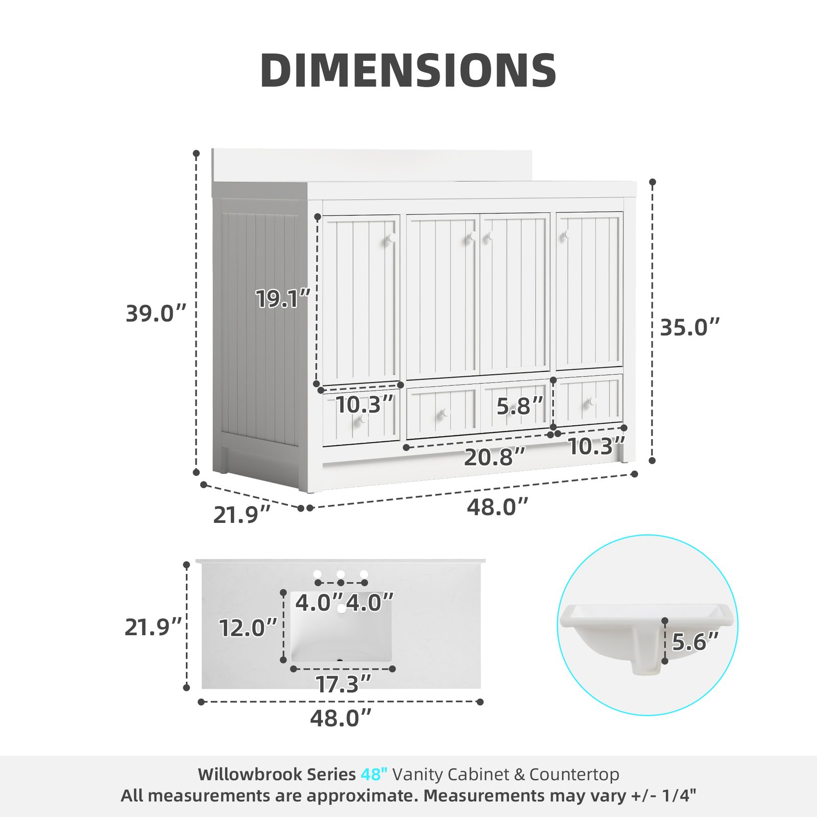 48 Inch Modern Bathroom Vanity with Carrara Quartz Countertop, Soft-Close Drawers, MDF Wood Veneer Cabinet, Single Sink Vanity - Image 8