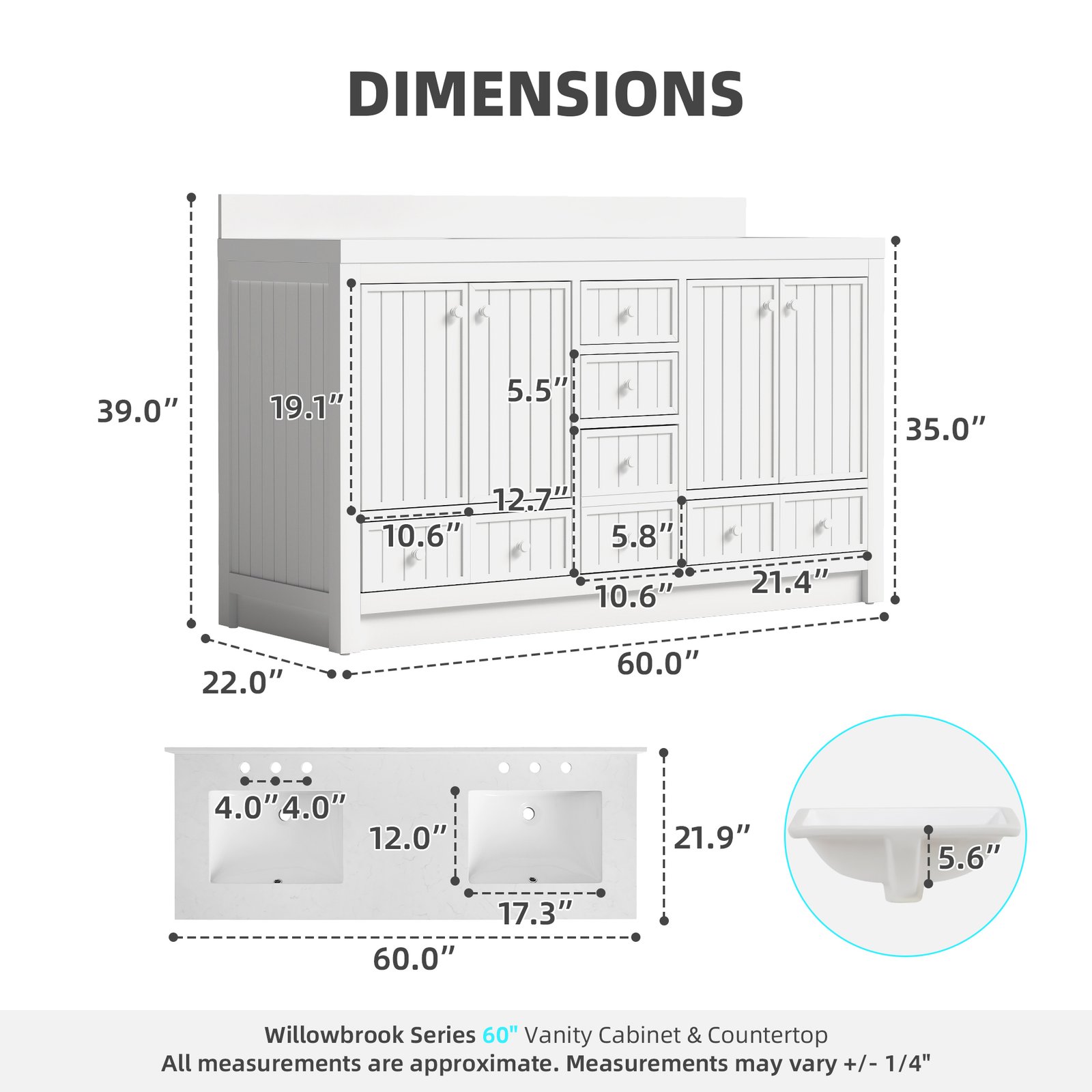 60 Inch Modern Double Sink Bathroom Vanity with Double Quartz Countertop, Soft-Close Drawers & Doors, Freestanding Bath Cabinet - Image 9