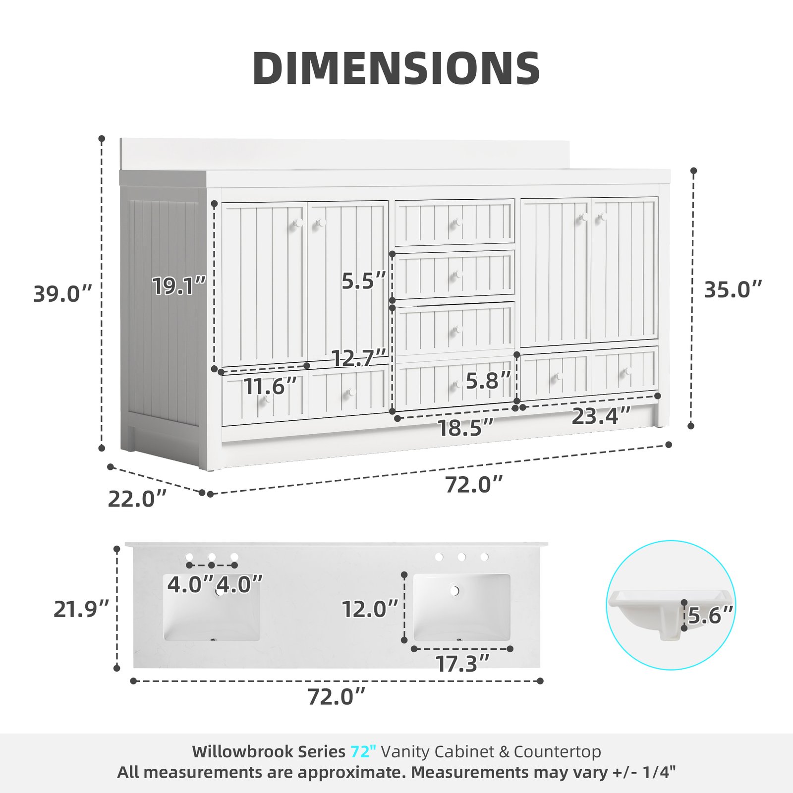 72 Inch Modern Double Sink Bathroom Vanity with Double Quartz Countertop, Soft-Close Drawers & Doors, Freestanding Bath Cabinet - Image 9