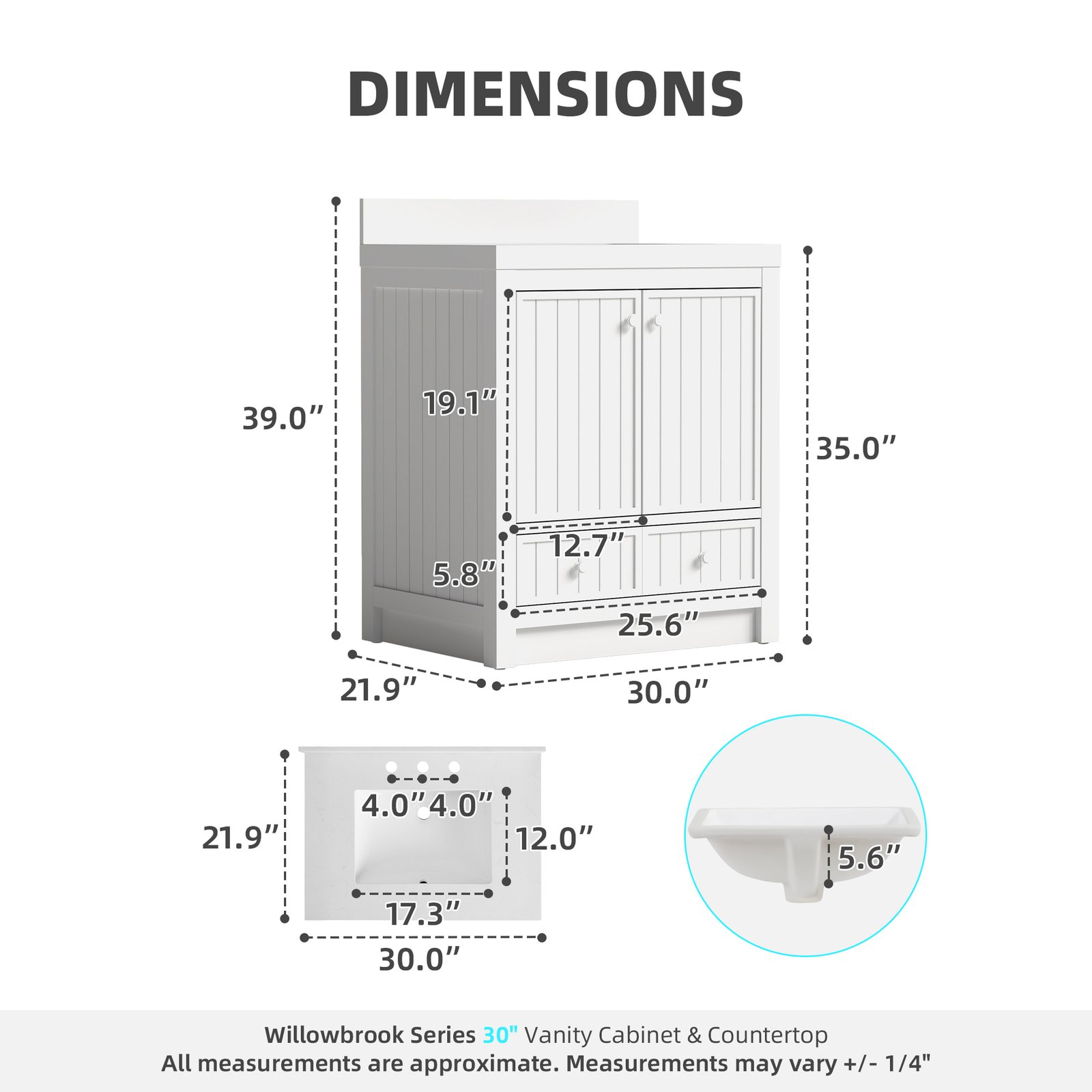 30-Inch Modern Bathroom Vanity with Carrara Quartz Top, MDF Wood Veneer Cabinet, Soft-Close Door & Drawer, Nordic Style Single Sink Vanity - Image 8
