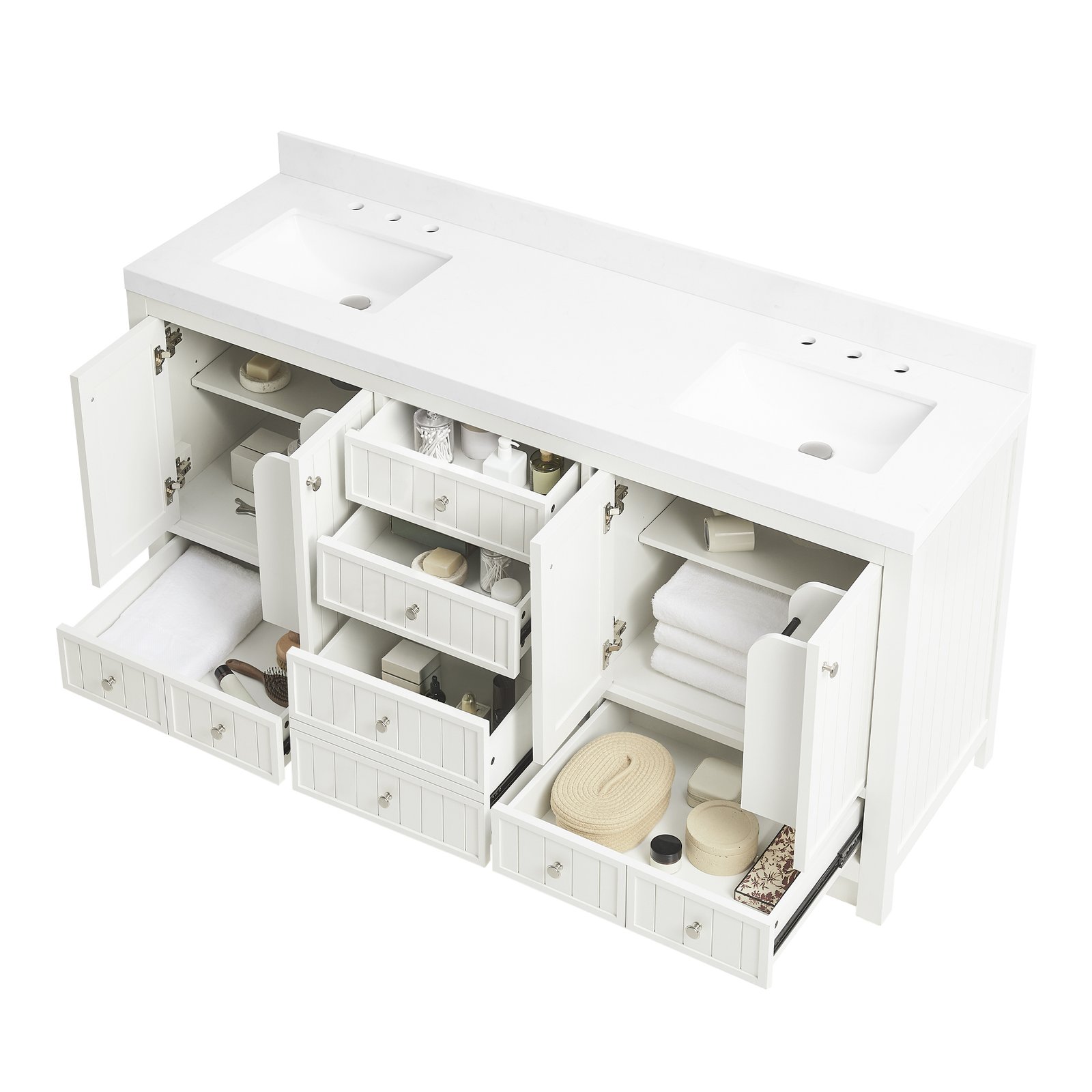 72 Inch Modern Double Sink Bathroom Vanity with Double Quartz Countertop, Soft-Close Drawers & Doors, Freestanding Bath Cabinet - Image 3