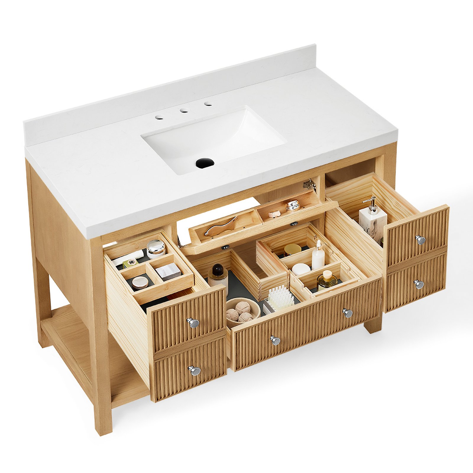 48 Inch Solid Wood Single Sink Bathroom Vanity with Quartz Countertop and Soft-Close Drawers - Image 2