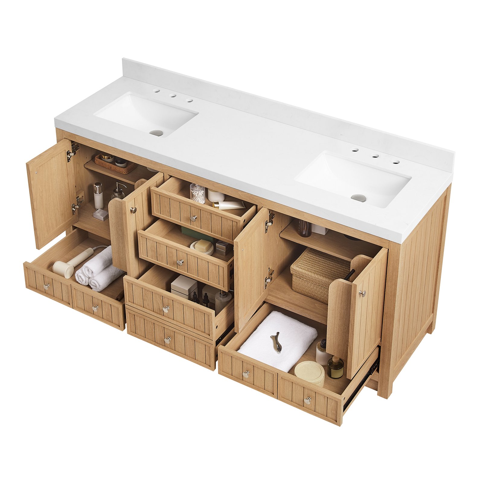 72 Inch Modern Double Sink Bathroom Vanity with Double Quartz Countertop, Soft-Close Drawers & Doors, Freestanding Bath Cabinet - Image 5