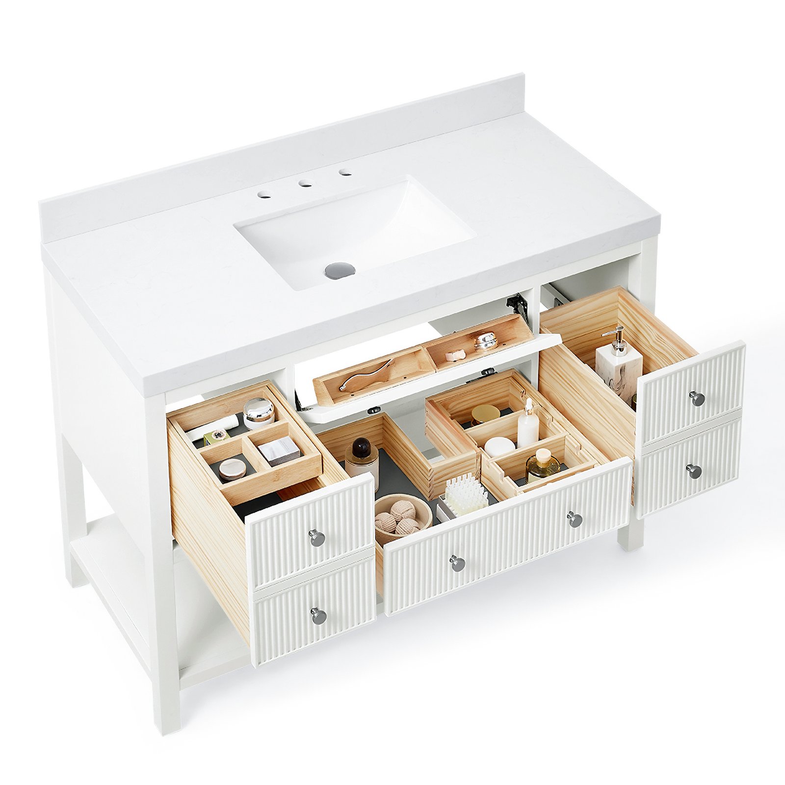48 Inch Solid Wood Single Sink Bathroom Vanity with Quartz Countertop and Soft-Close Drawers - Image 2