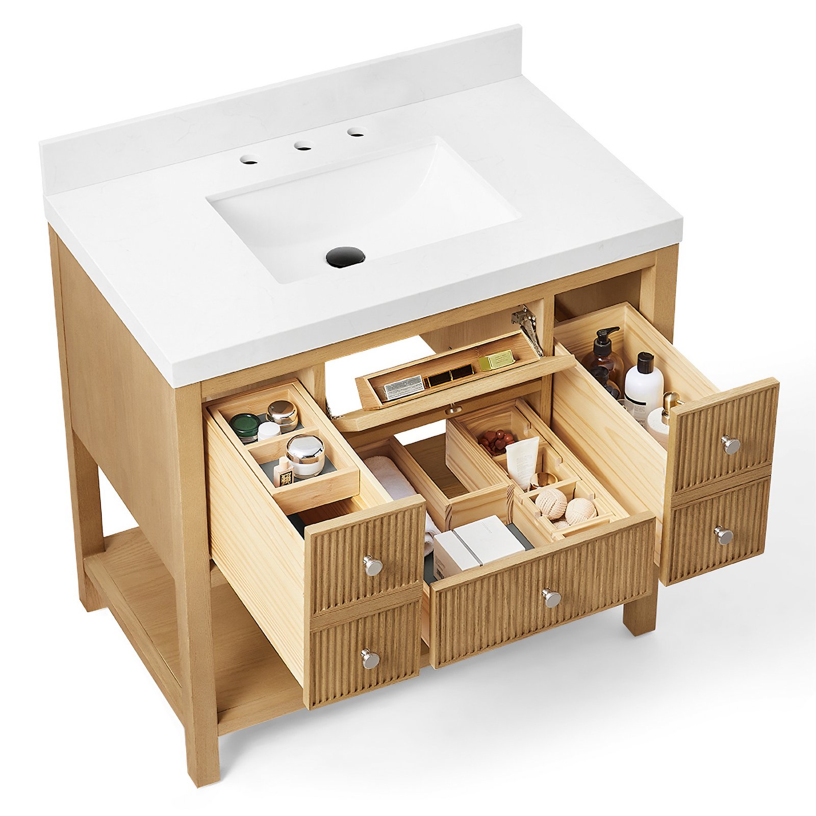 36 Inch Solid Wood Single Sink Bathroom Vanity with Quartz Countertop and Soft-Close Drawers - Image 4