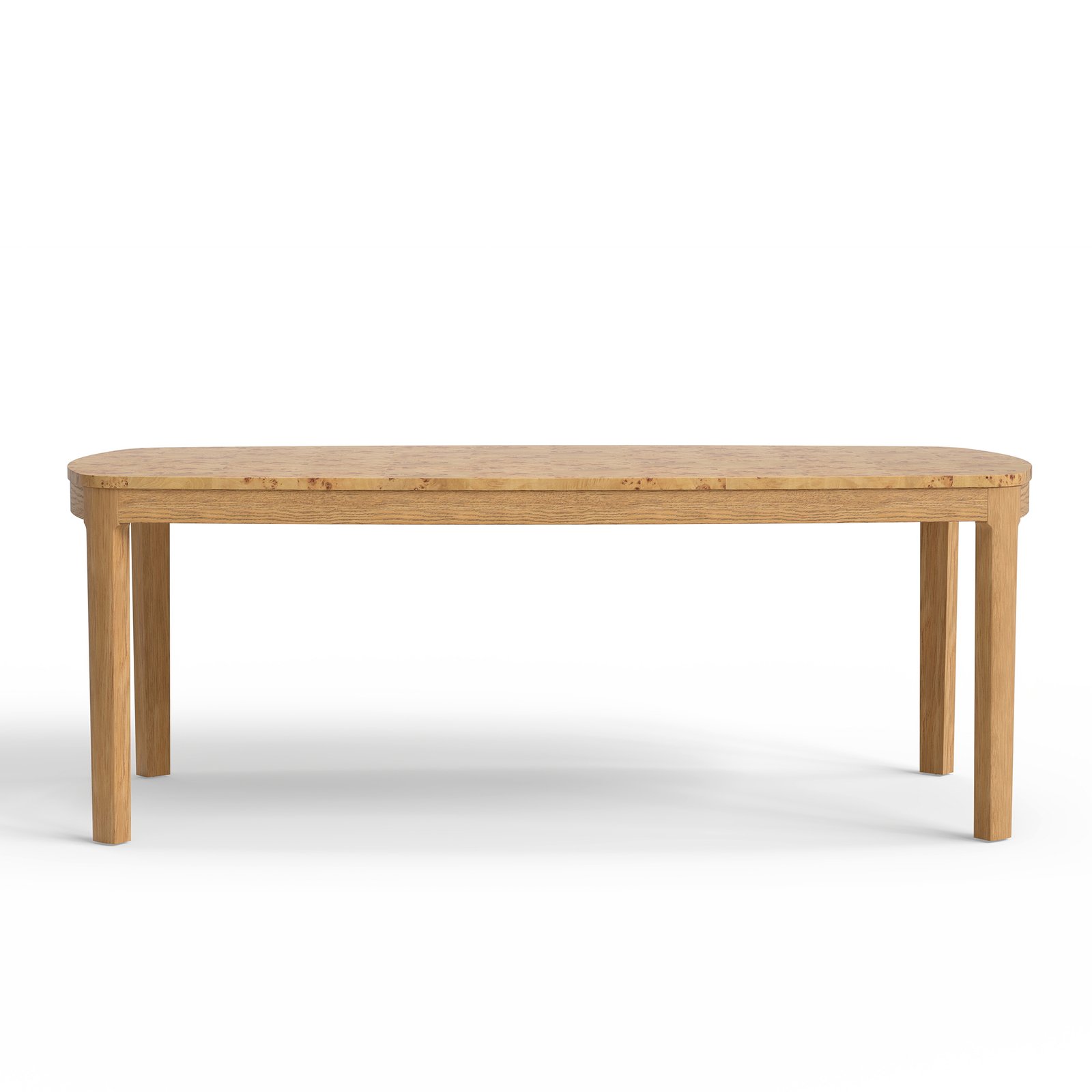 Mid-Century Modern Burl Wood Dining Table with Solid Oak Legs