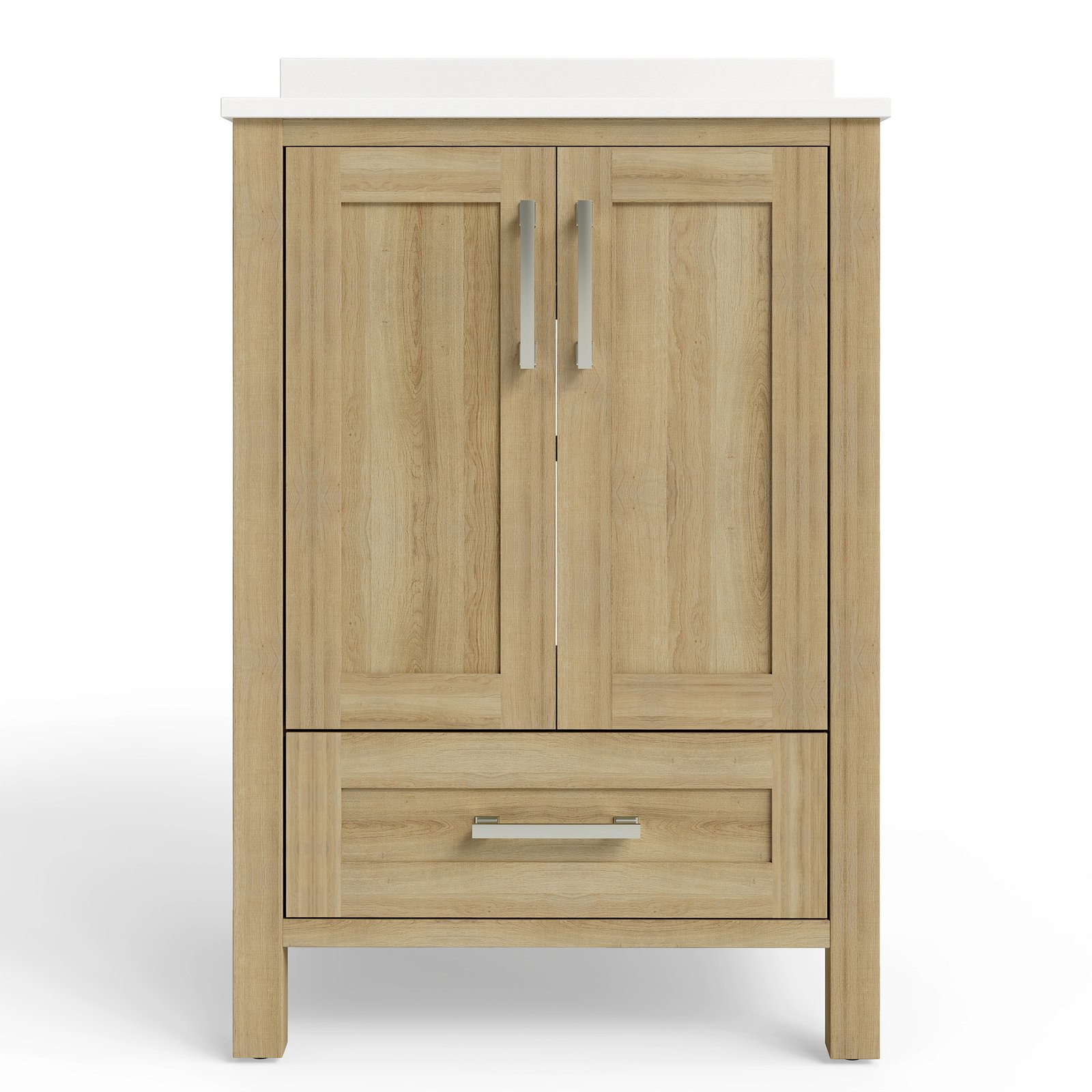 24 Inch Modern Bathroom Vanity with Quartz Countertop, Soft-Close Door & Drawer, Space-Saving Single Sink Vanity