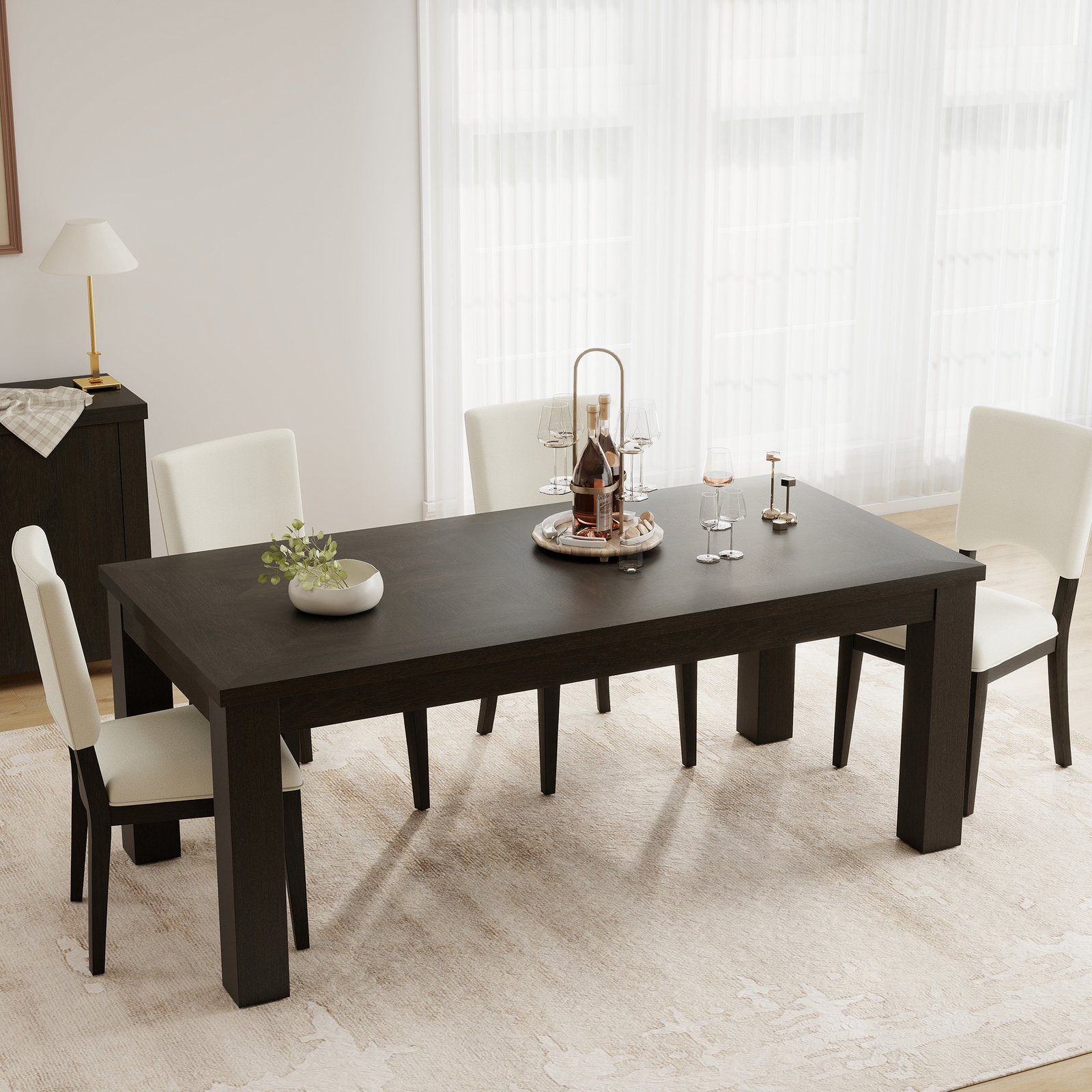 Mid-Century Modern Dining Table with Handcrafted Diamond Inlay Top, Solid Wood Dining Table for 6-8 People - Image 5