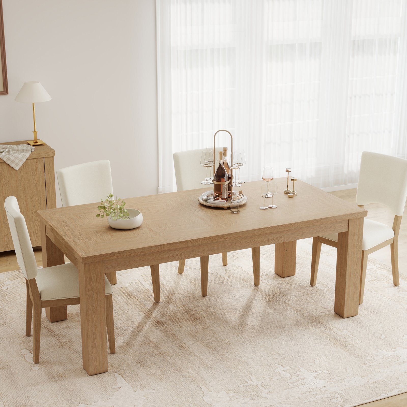 Mid-Century Modern Dining Table with Handcrafted Diamond Inlay Top, Solid Wood Dining Table for 6-8 People - Image 6
