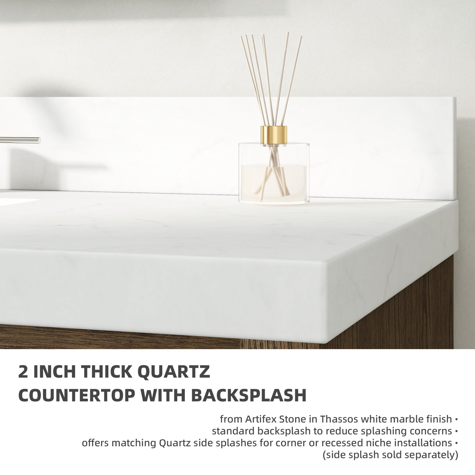 48" Solid Wood Bathroom Vanity with Quartz Countertop & Pull-Out Storage Drawer in Natural Oak - Image 7