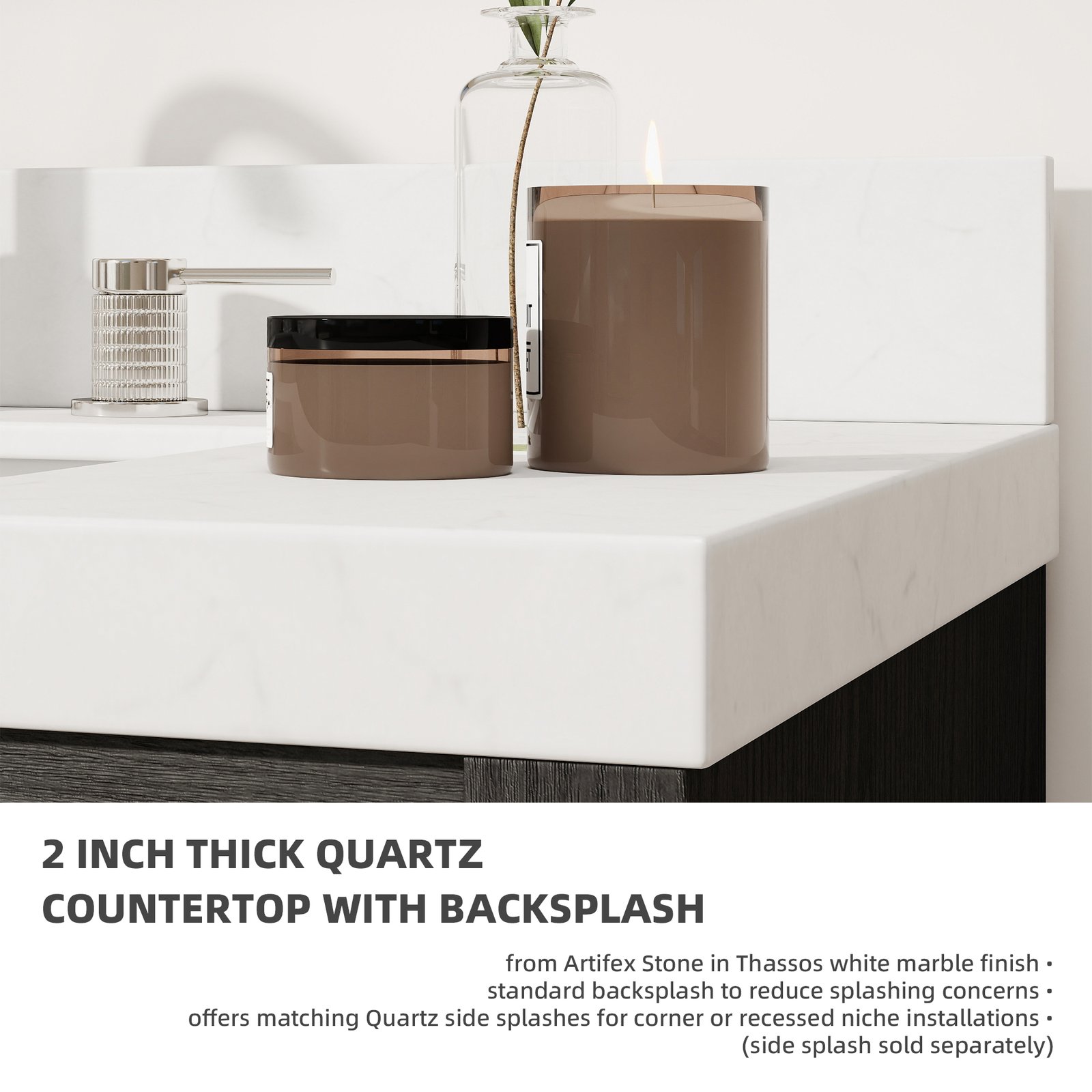 36" Solid Wood Bathroom Vanity with Quartz Countertop & Pull-Out Storage Drawer in Black - Image 5