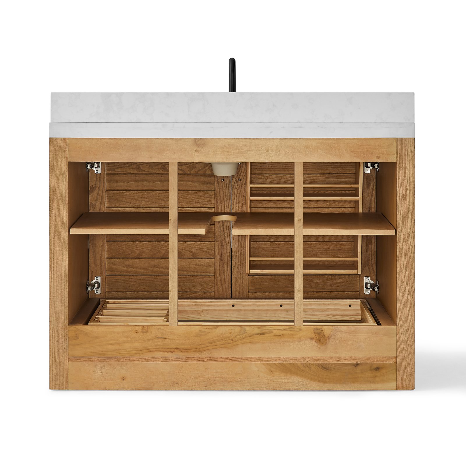 48" Solid Wood Bathroom Vanity with Quartz Countertop & Pull-Out Storage Drawer in Natural Oak - Image 6