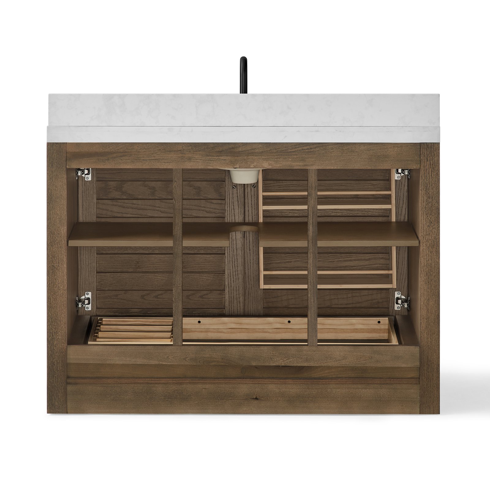 48" Solid Wood Bathroom Vanity with Quartz Countertop & Pull-Out Storage Drawer in Natural Oak - Image 4