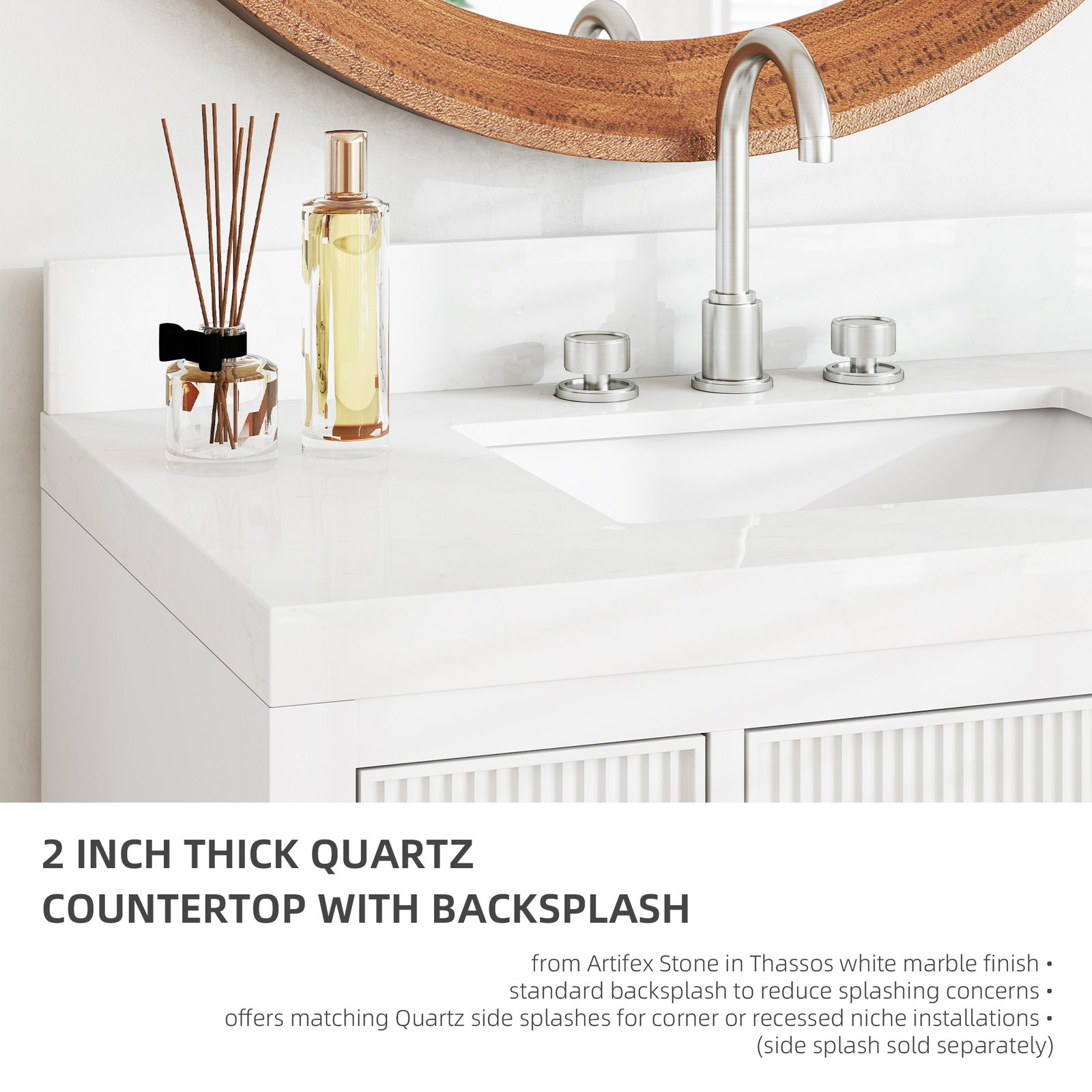 36 Inch Solid Wood Single Sink Bathroom Vanity with Quartz Countertop and Soft-Close Drawers in White - Image 6