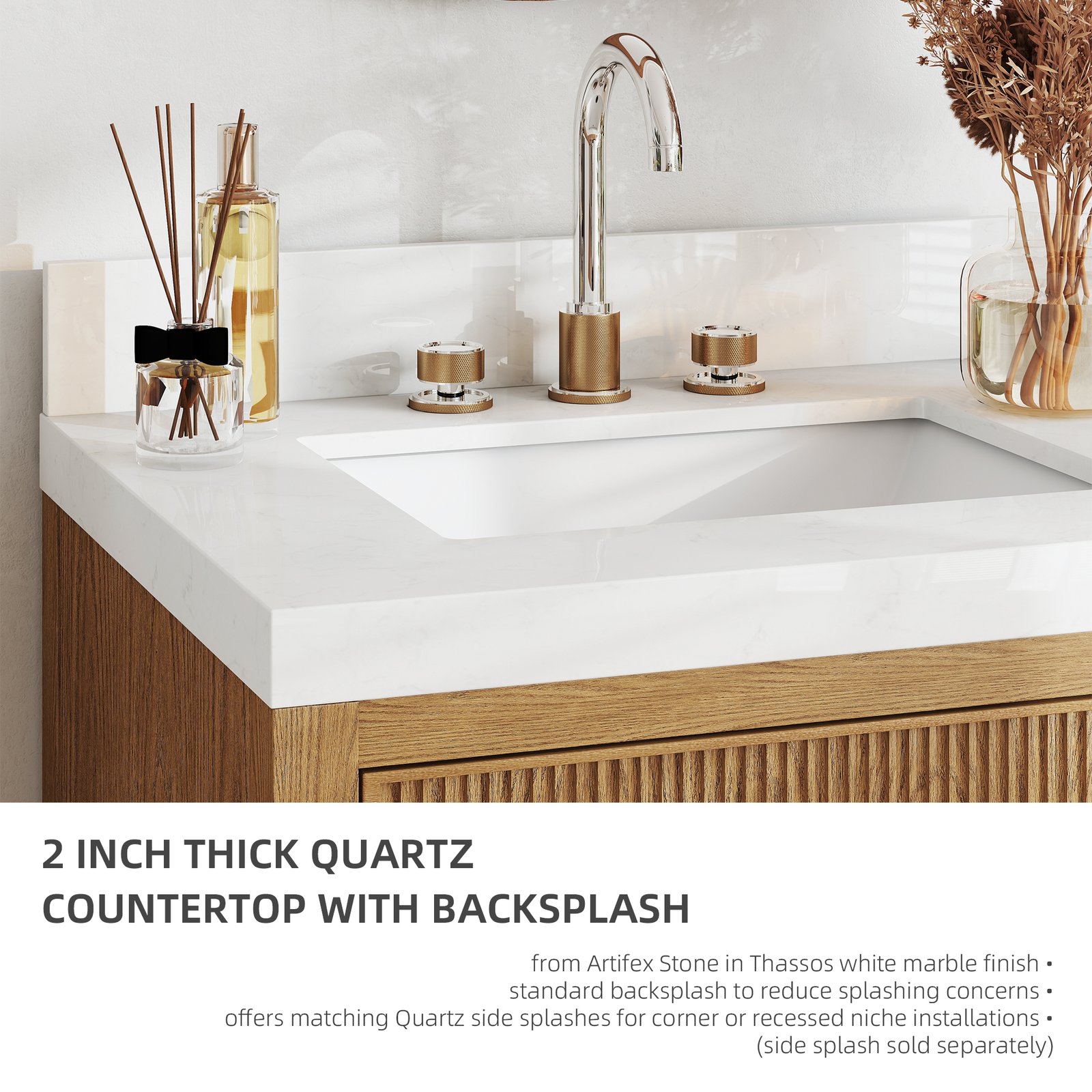 28 Inch Solid Wood Single Sink Bathroom Vanity with Quartz Countertop and Soft-Close Drawers in Oak - Image 5
