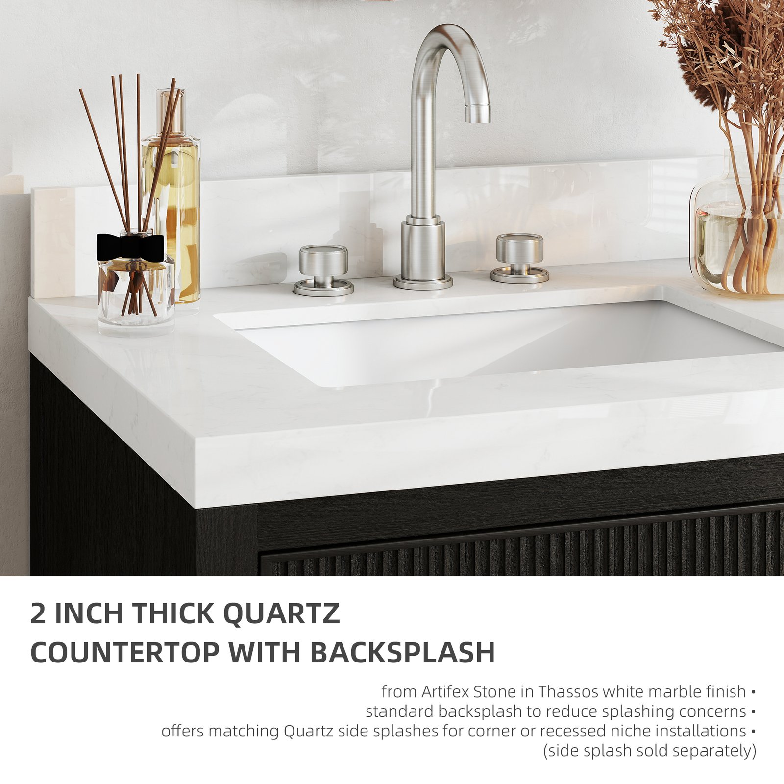 28 Inch Solid Wood Single Sink Bathroom Vanity with Quartz Countertop and Soft-Close Drawers in Black - Image 5