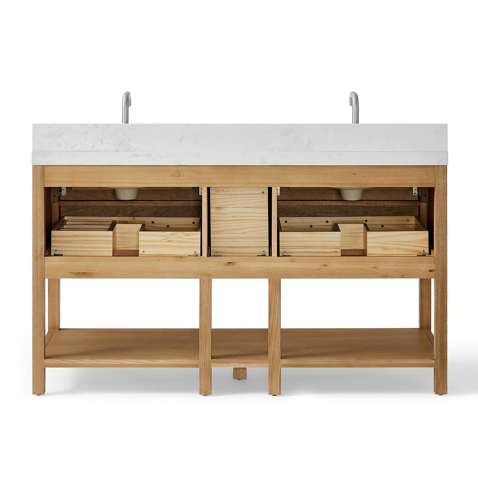 60 Inch Solid Wood Double Sink Bathroom Vanity with Quartz Countertop - Image 5