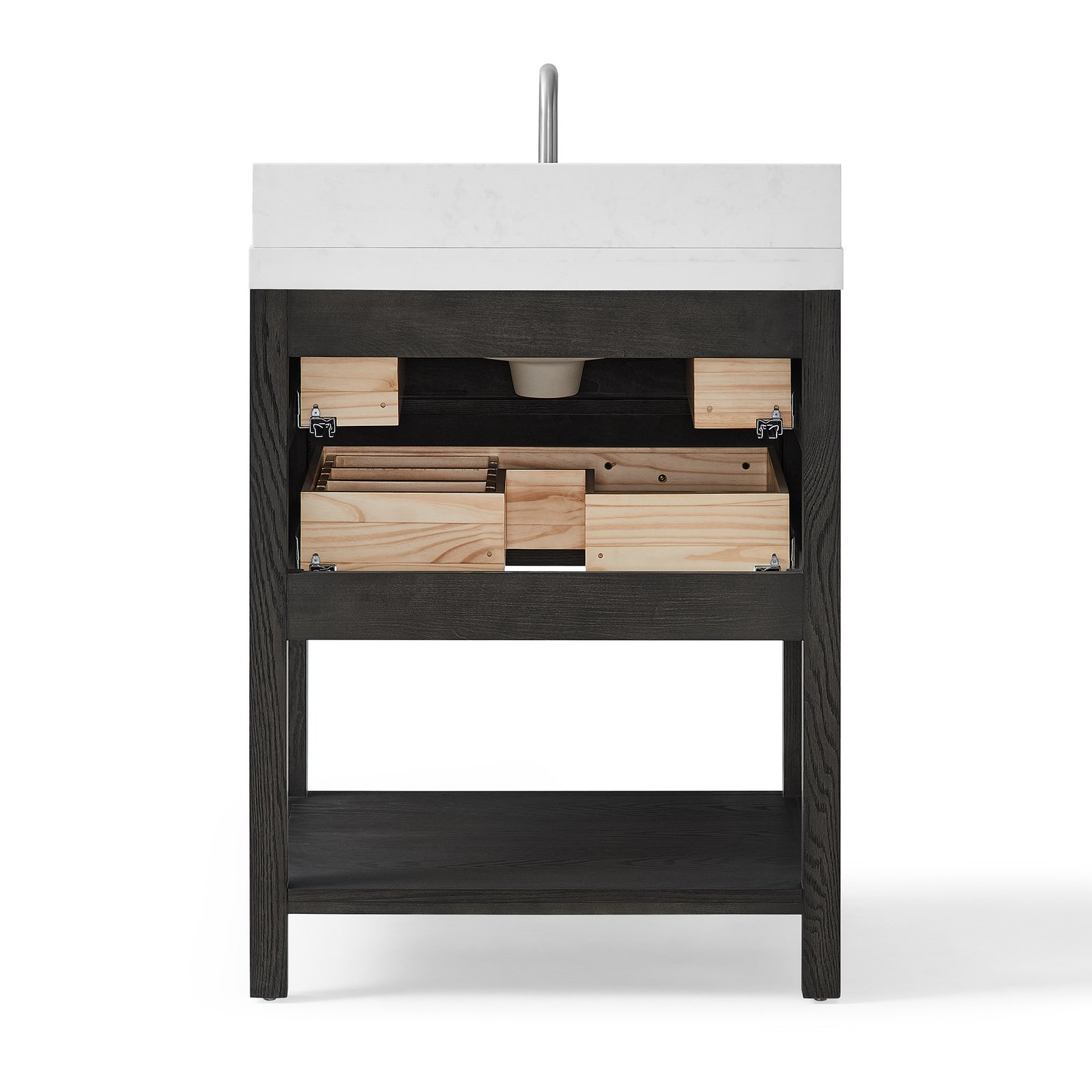 28 Inch Solid Wood Single Sink Bathroom Vanity with Quartz Countertop and Soft-Close Drawers in Black - Image 6