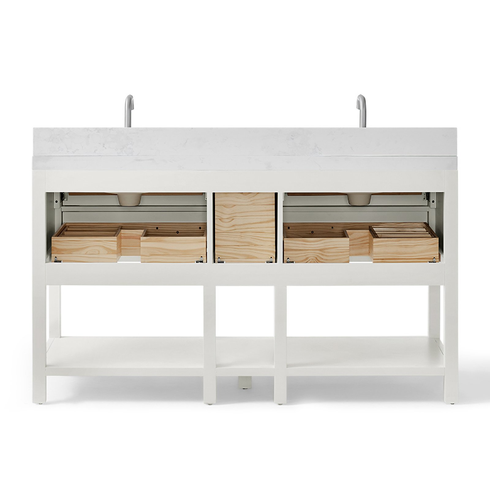 60 Inch Solid Wood Double Sink Bathroom Vanity with Quartz Countertop - Image 7