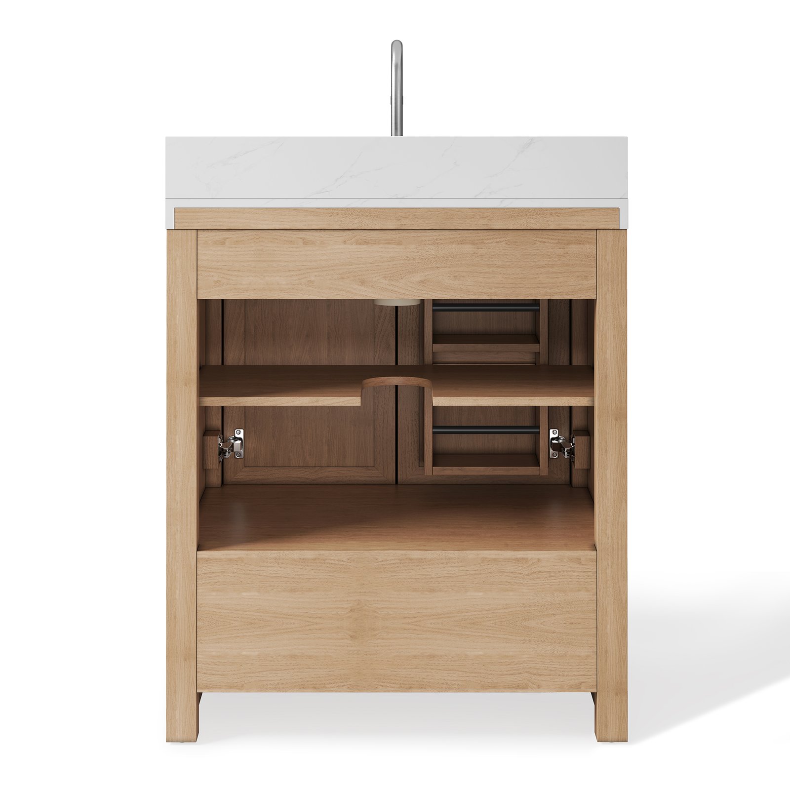 30-Inch Modern Bathroom Vanity with Carrara Quartz Top, MDF Wood Veneer Cabinet, Soft-Close Door & Drawer, Nordic Style Single Sink Vanity - Image 5