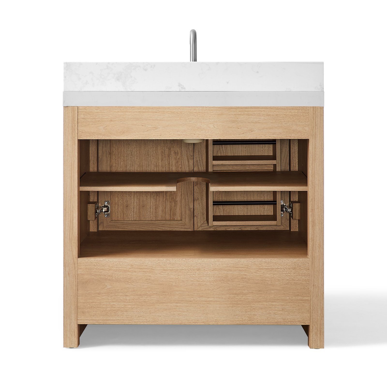 36-Inch Modern Bathroom Vanity with Carrara Quartz Top, MDF Wood Veneer Cabinet, Soft-Close Door & Drawer, Nordic Style Single Sink Vanity - Image 7