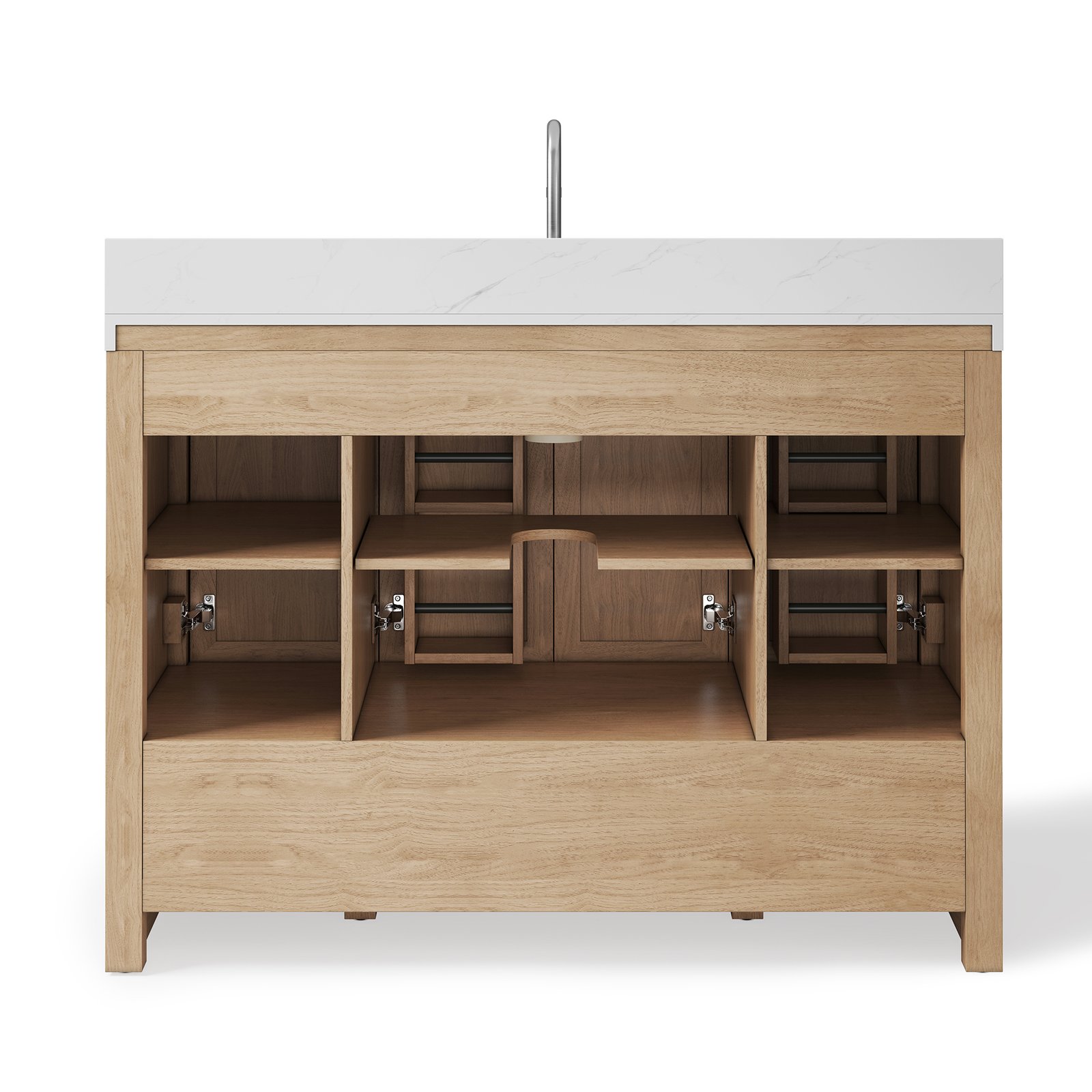 48 Inch Modern Bathroom Vanity with Carrara Quartz Countertop, Soft-Close Drawers, MDF Wood Veneer Cabinet, Single Sink Vanity - Image 5
