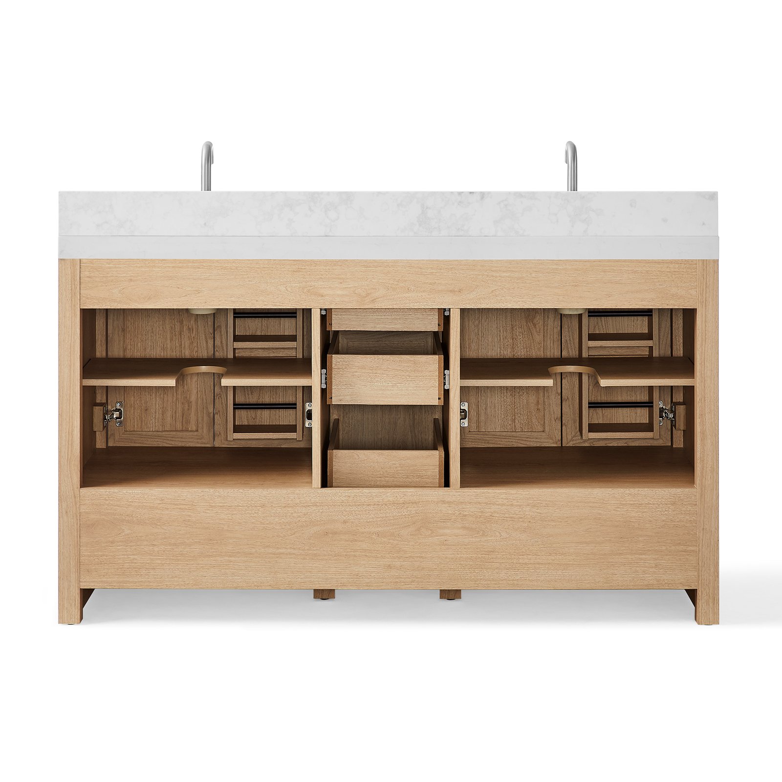 60 Inch Modern Double Sink Bathroom Vanity with Double Quartz Countertop, Soft-Close Drawers & Doors, Freestanding Bath Cabinet - Image 5