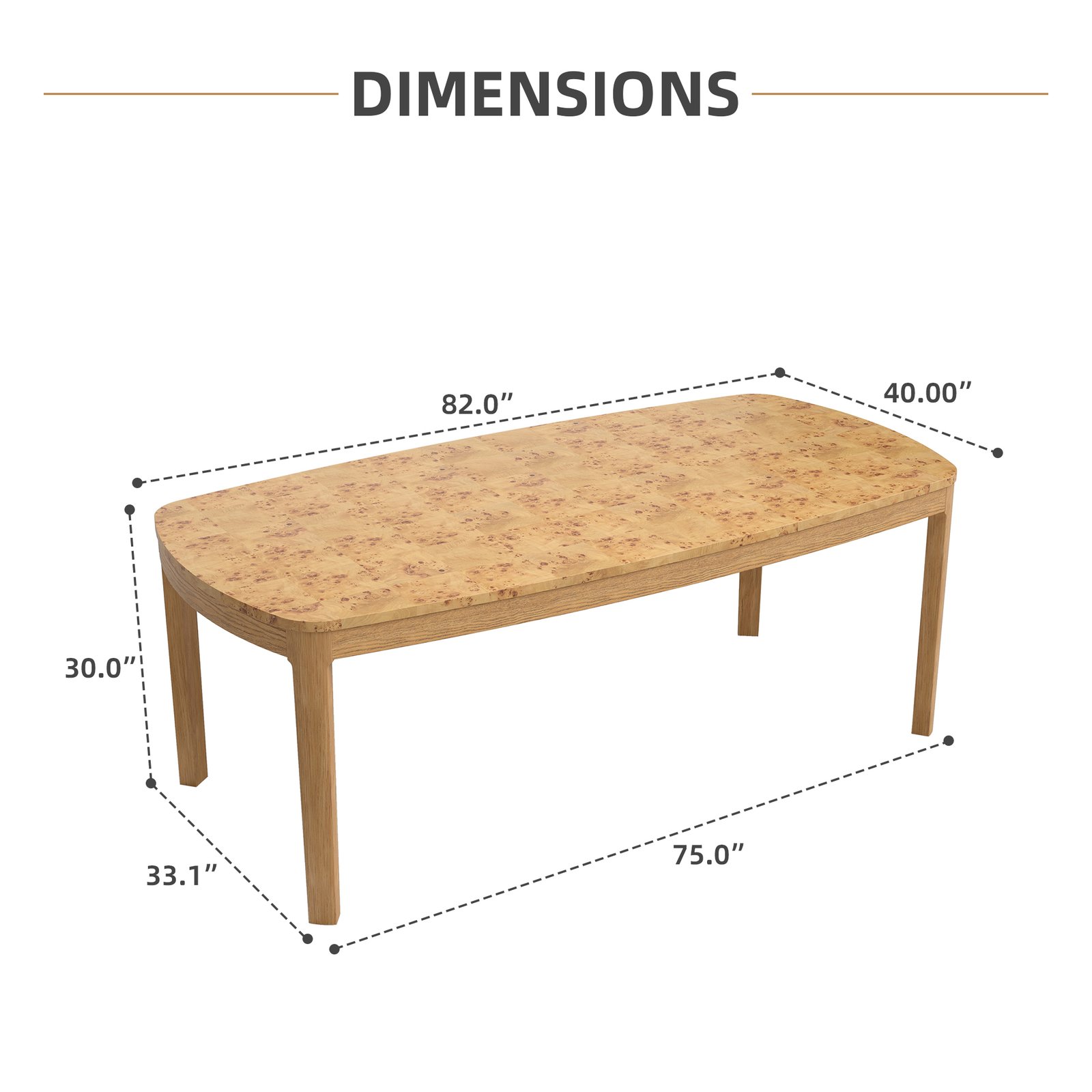 Mid-Century Modern Burl Wood Dining Table with Solid Oak Legs - Image 3