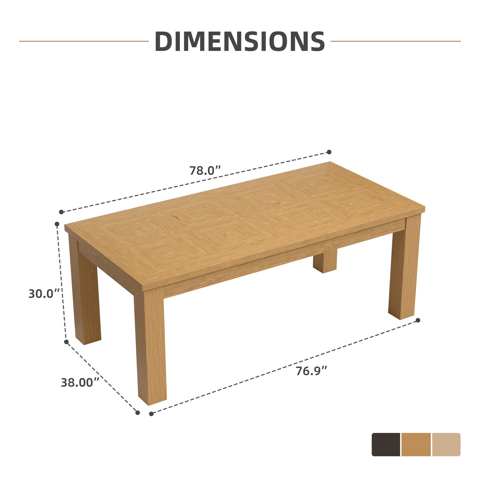 Mid-Century Modern Dining Table with Handcrafted Diamond Inlay Top, Solid Wood Dining Table for 6-8 People - Image 3