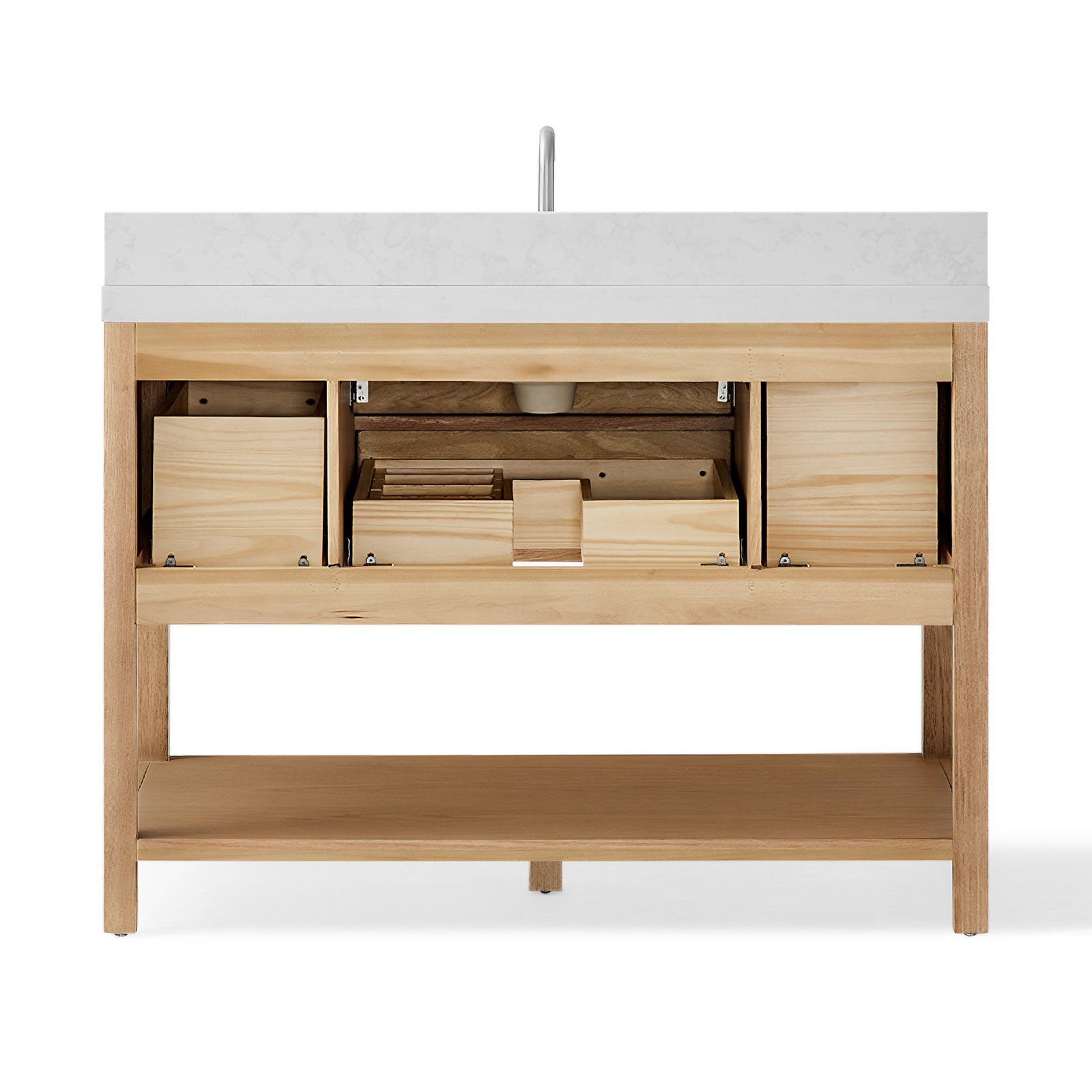 48 Inch Solid Wood Single Sink Bathroom Vanity with Quartz Countertop and Soft-Close Drawers - Image 5