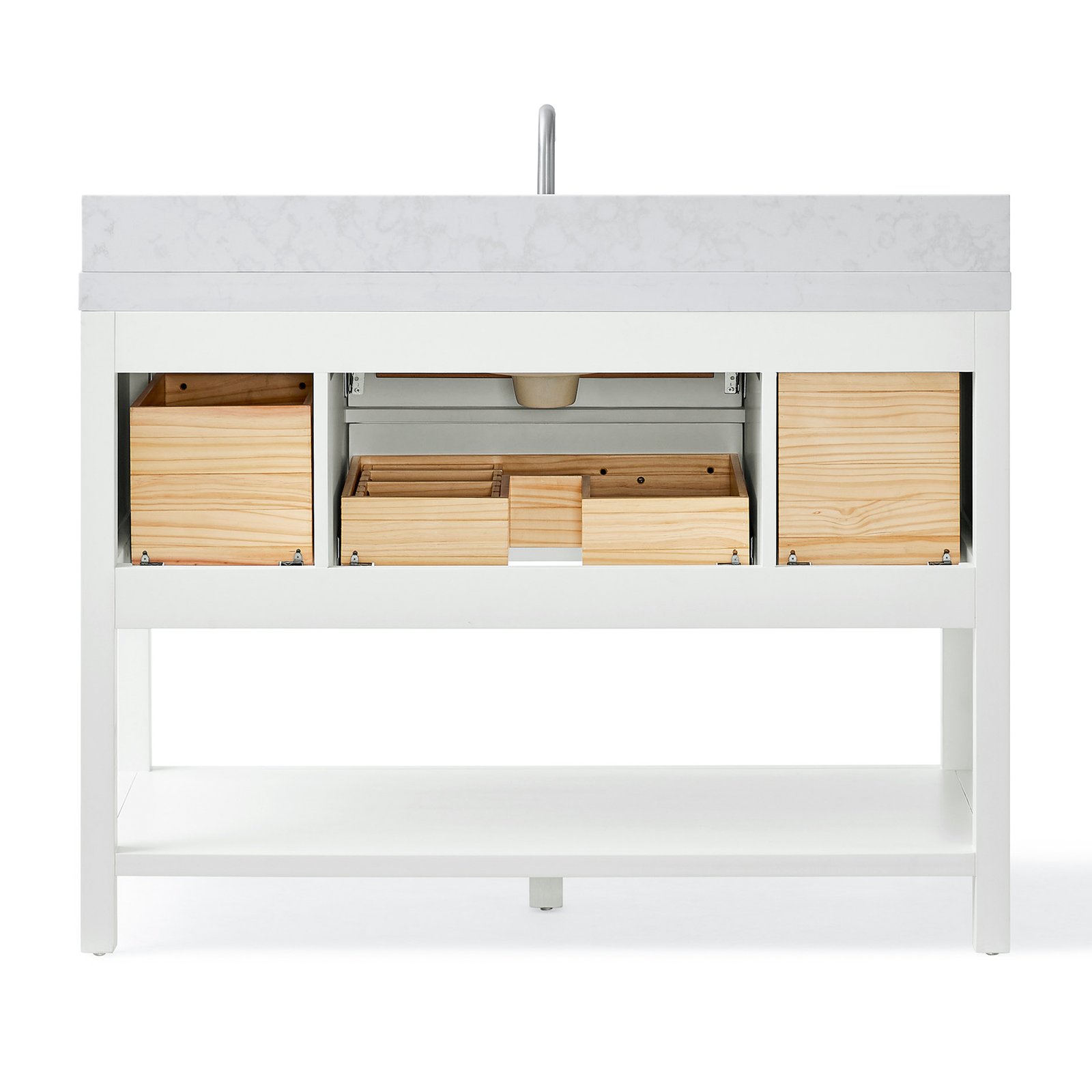 48 Inch Solid Wood Single Sink Bathroom Vanity with Quartz Countertop and Soft-Close Drawers - Image 3