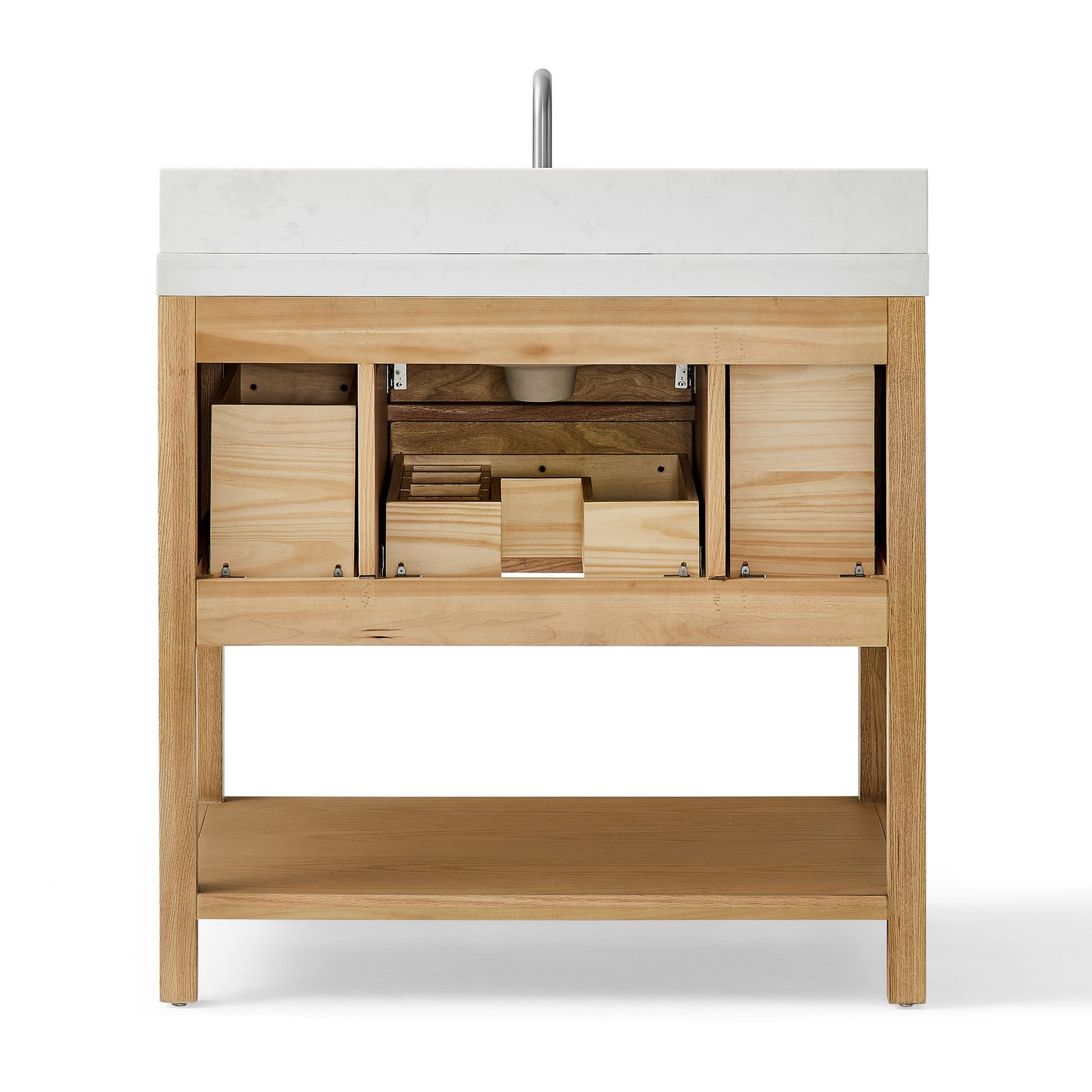 36 Inch Solid Wood Single Sink Bathroom Vanity with Quartz Countertop and Soft-Close Drawers - Image 5