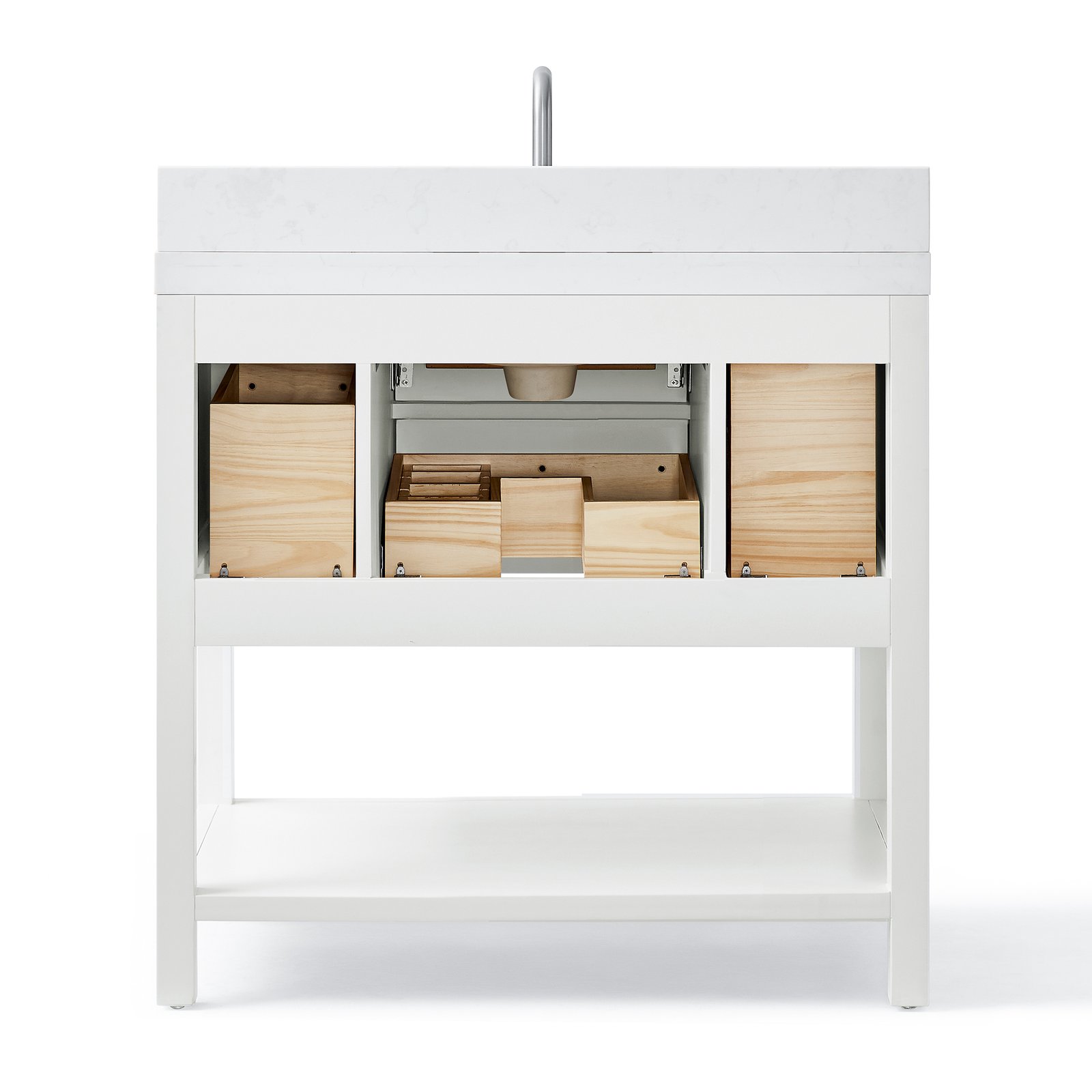 36 Inch Solid Wood Single Sink Bathroom Vanity with Quartz Countertop and Soft-Close Drawers in White - Image 7