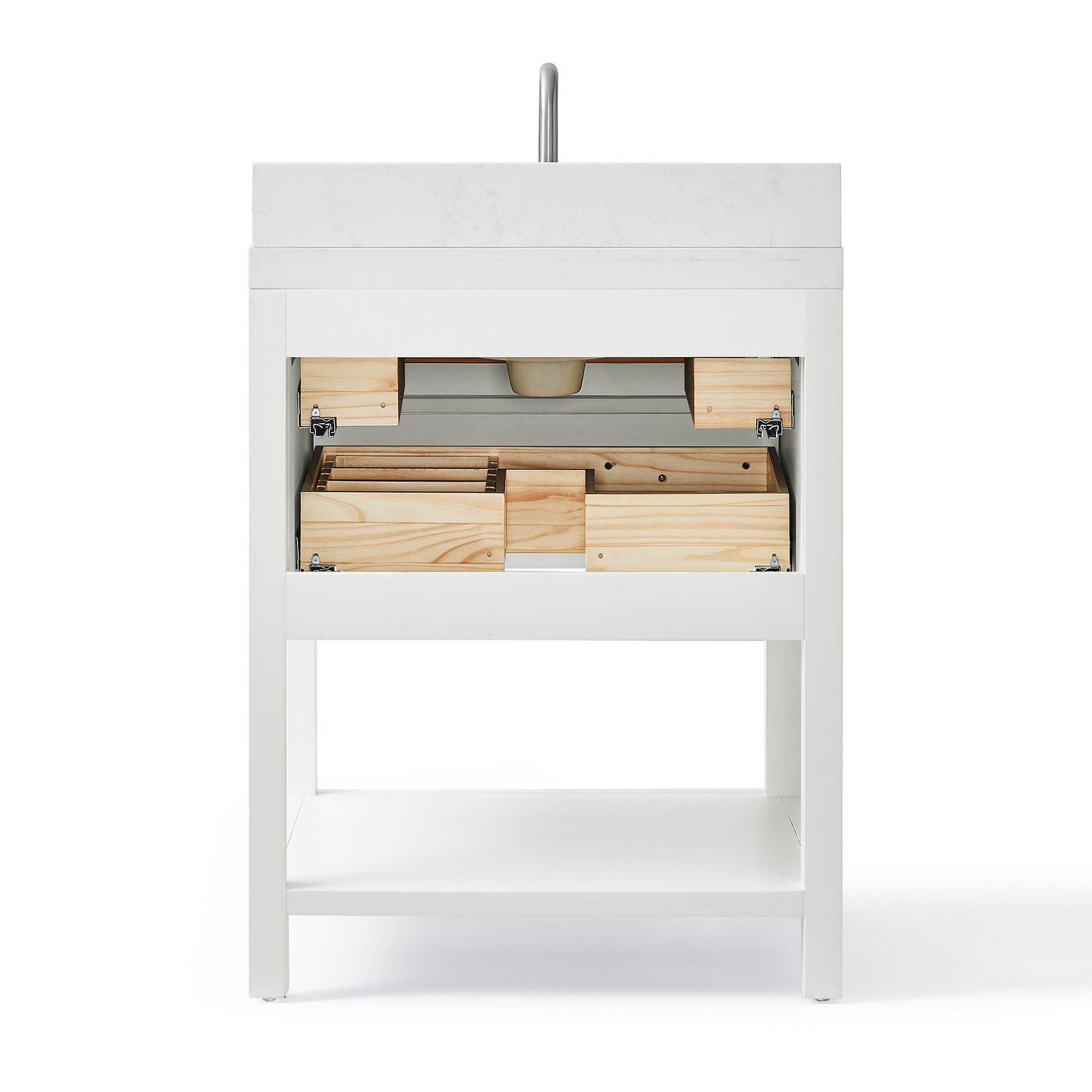 28 Inch Solid Wood Single Sink Bathroom Vanity with Quartz Countertop and Soft-Close Drawers in White - Image 5