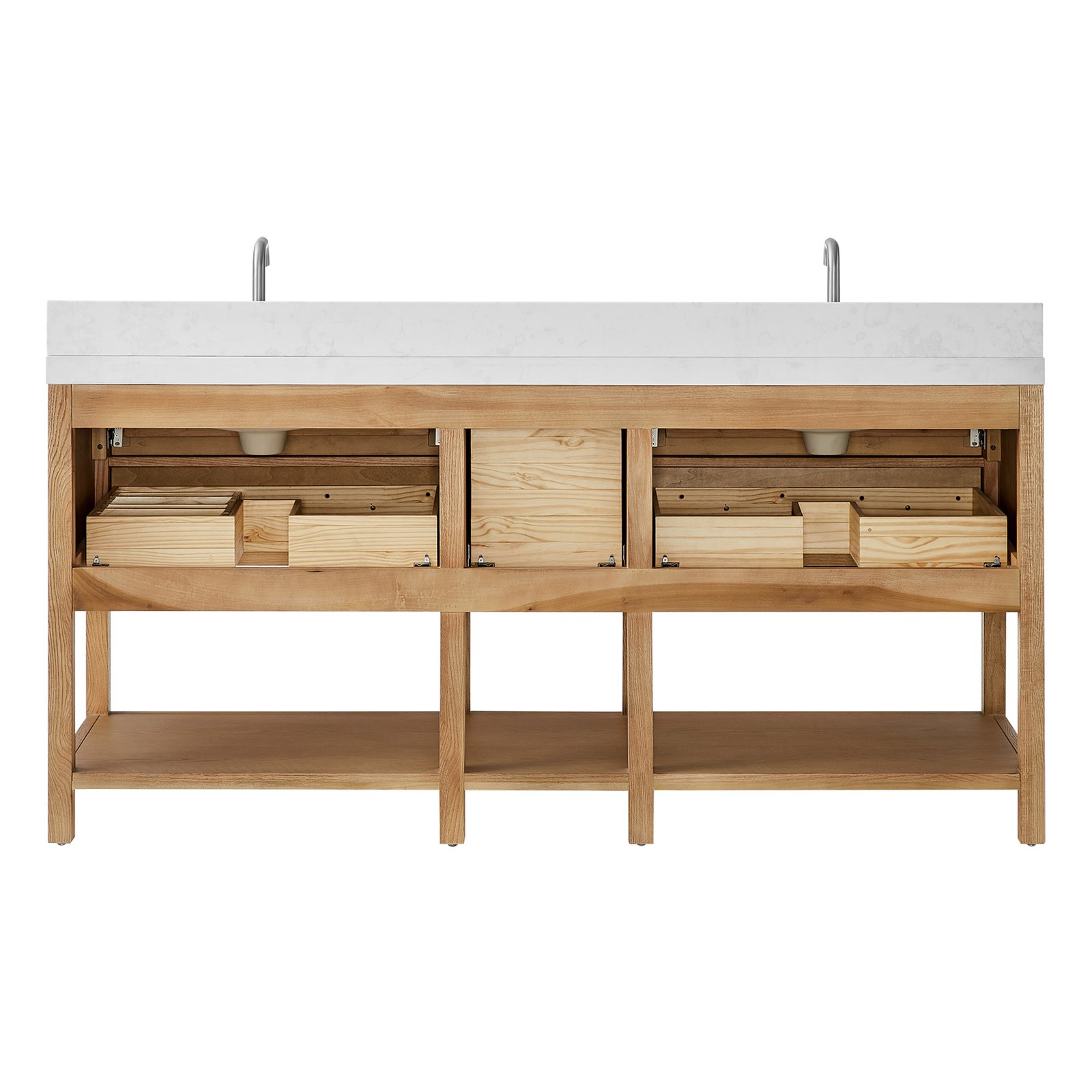 72"Solid Wood Bathroom Vanity with Quartz Countertop & Undermount Ceramic Sink, Soft-Close Drawers - Image 8